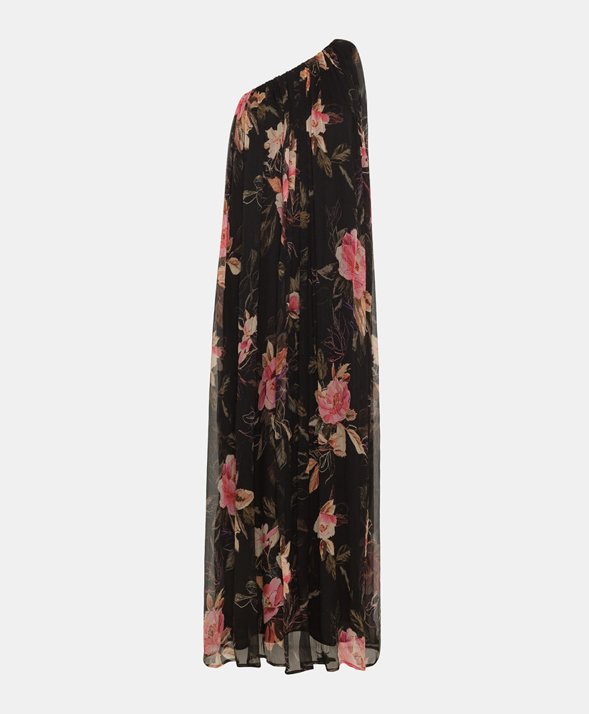 VESTITO LUNA IN CHIFFON CREPON STAMPATO - NERO/ROSA - Clothing - Momonì