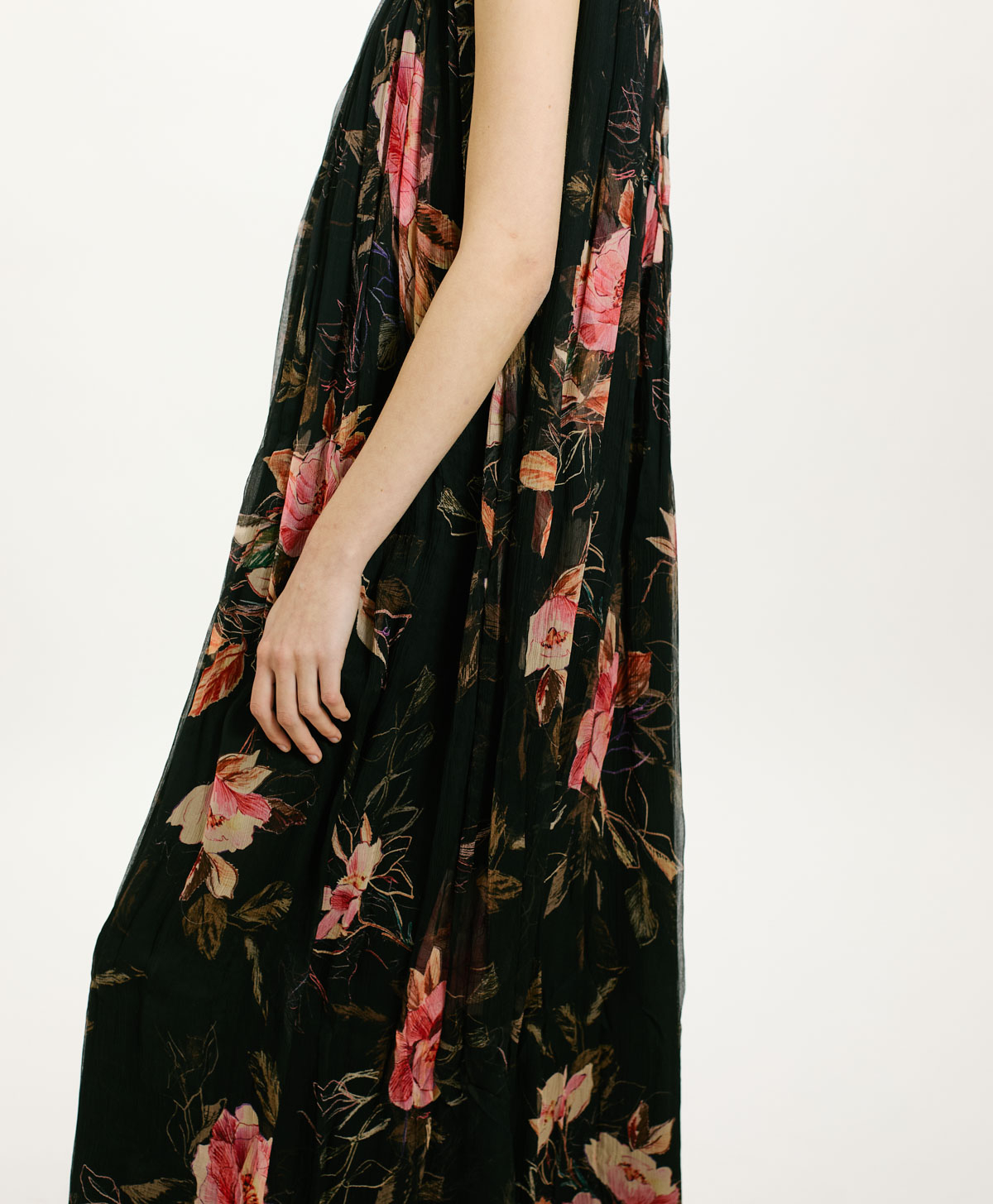 LUNA DRESS IN PRINTED CHIFFON CREPON - BLACK/PINK - Momonì