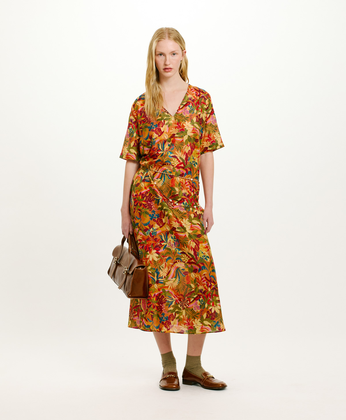 CARNAVAL DRESS IN PRINTED HABUTAI - MULTICOLOR ORANGE - Clothing - Momonì