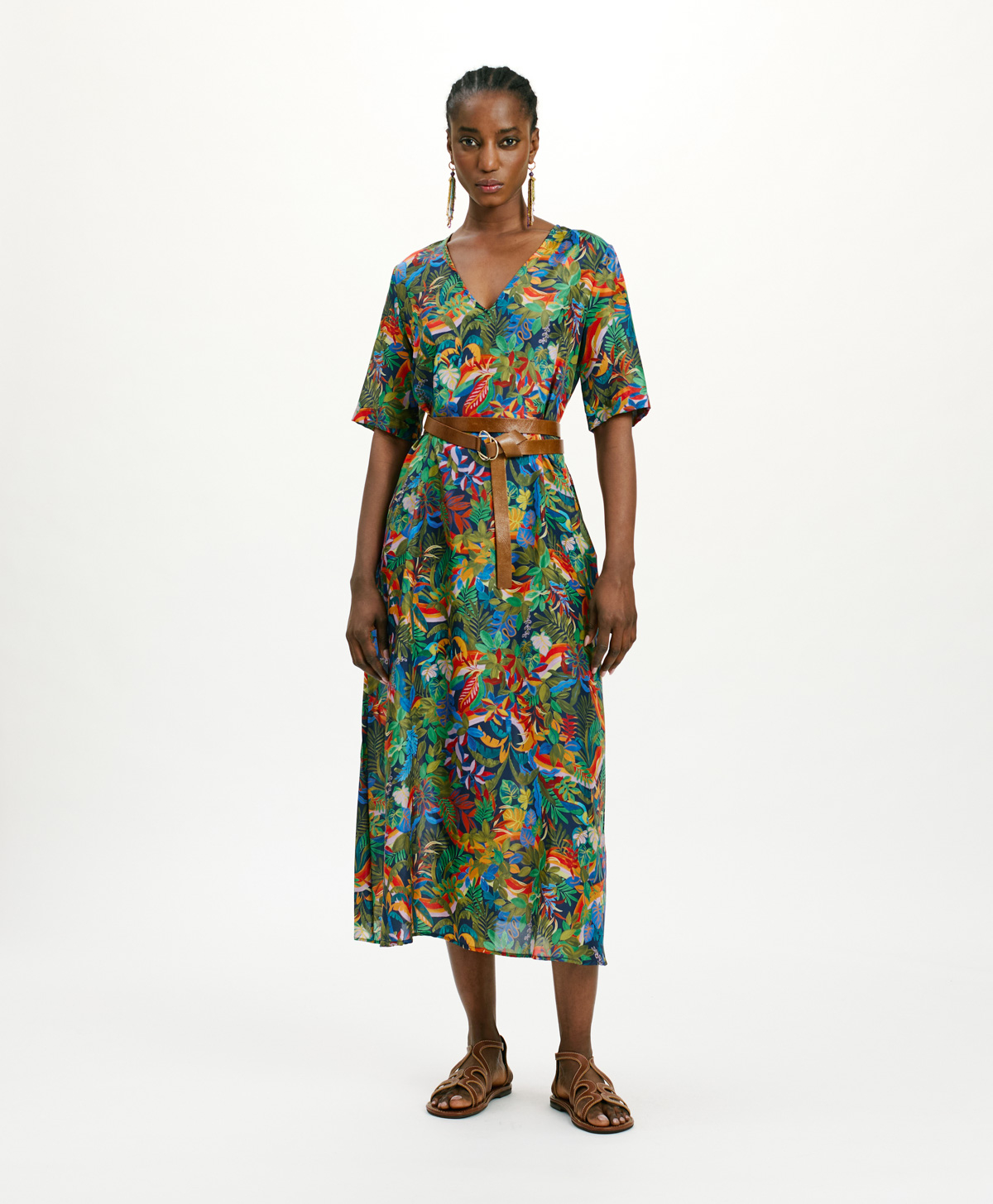 CARNAVAL DRESS IN PRINTED HABUTAI SILK - MULTICOLOR BLUE - Clothing - Momonì