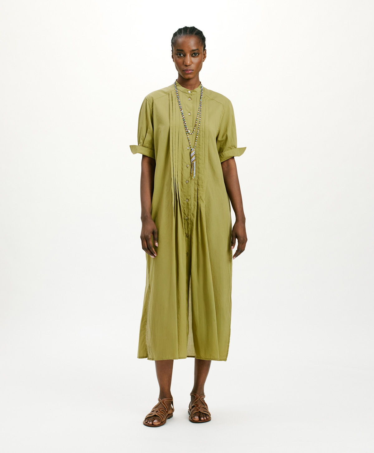 SEAN DRESS IN COTTON VOILE - AVOCADO - Clothing - Momonì