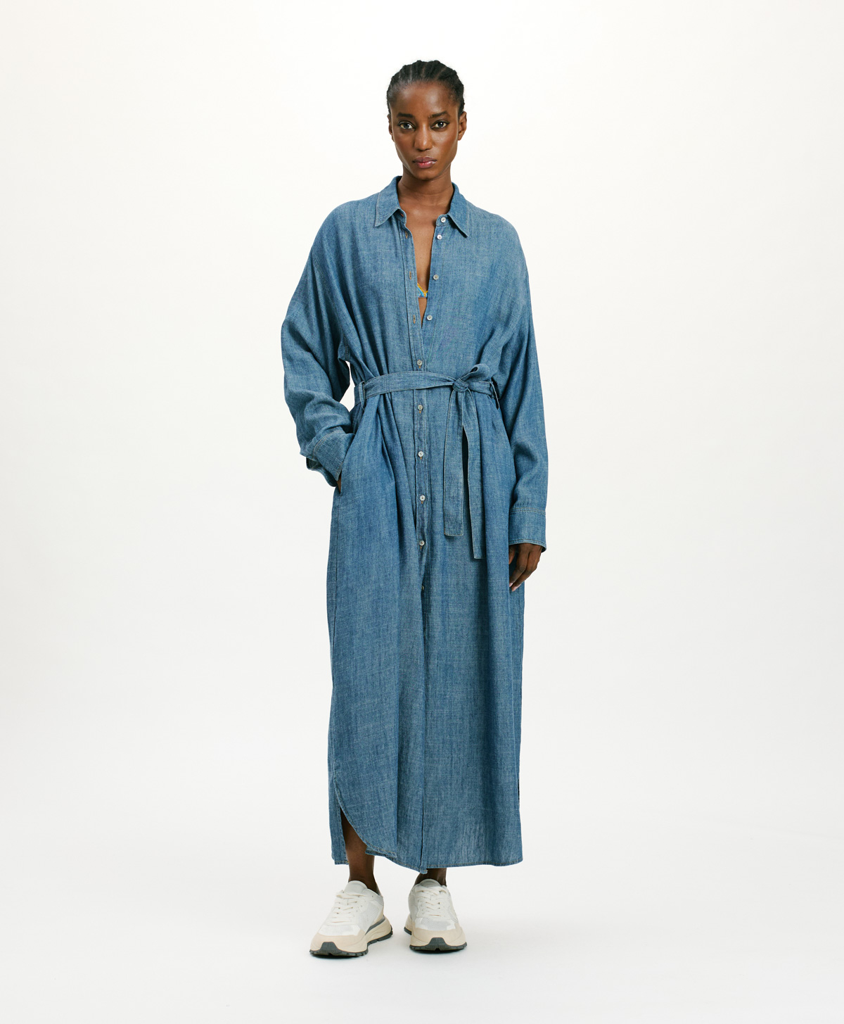 LAPARUS DRESS IN STONEWASHED CHAMBRAY - BLUE JEANS - Clothing - Momonì