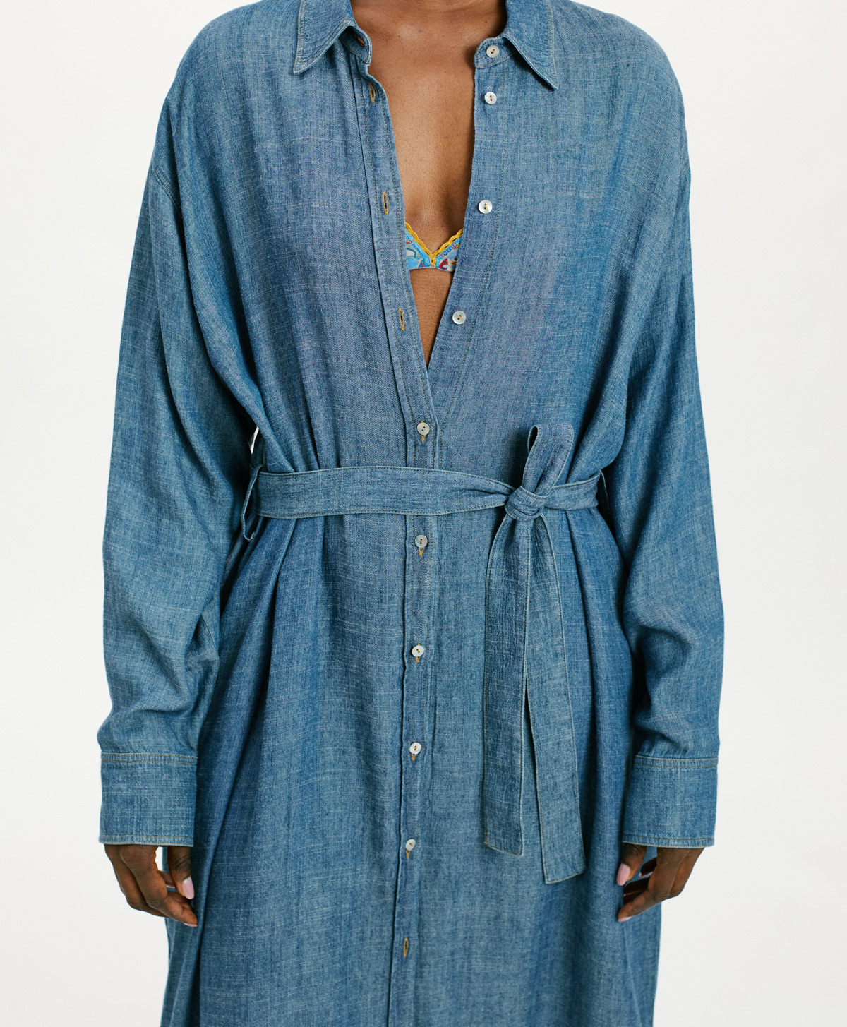 LAPARUS DRESS IN STONEWASHED CHAMBRAY - BLUE JEANS - Momonì
