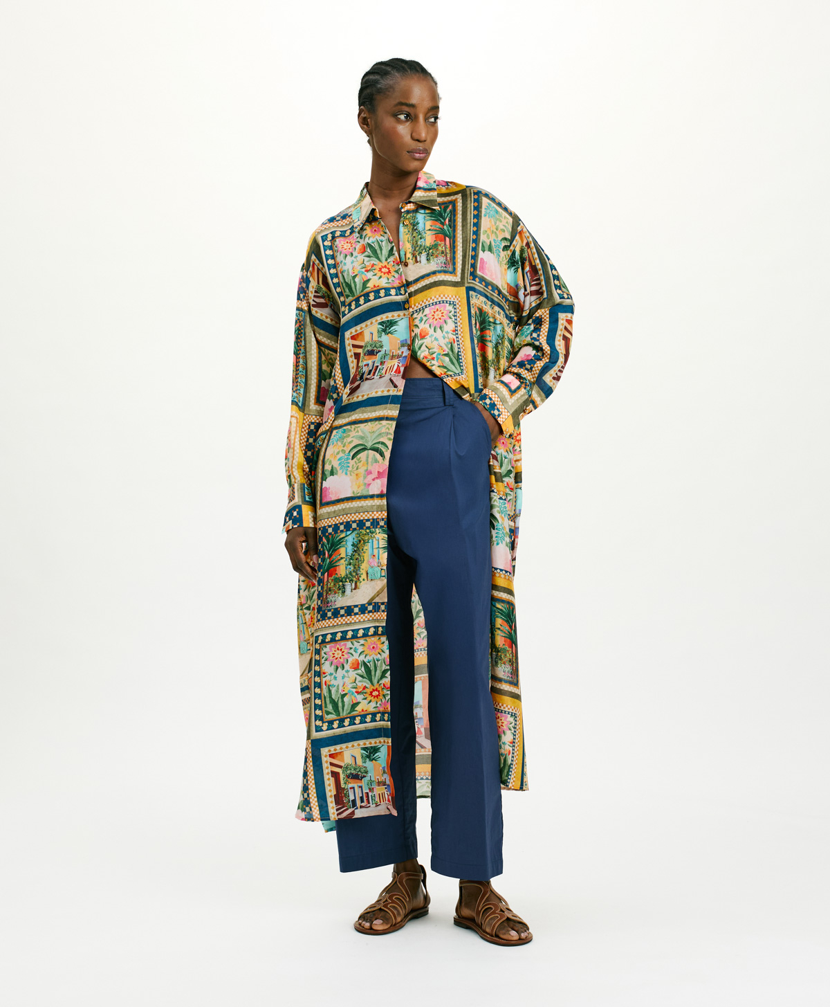 JAU DRESS IN PRINTED HABUTAI - MULTICOLOR GREEN - Clothing - Momonì