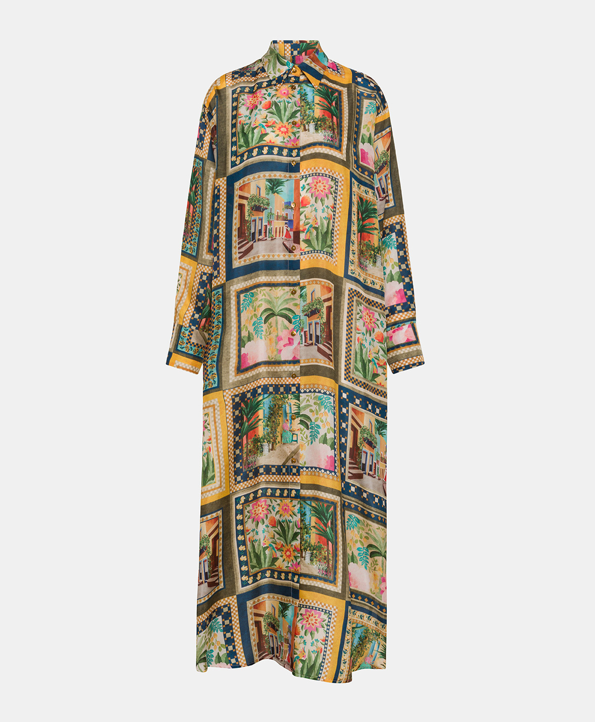 JAU DRESS IN PRINTED HABUTAI - MULTICOLOR GREEN - Clothing - Momonì