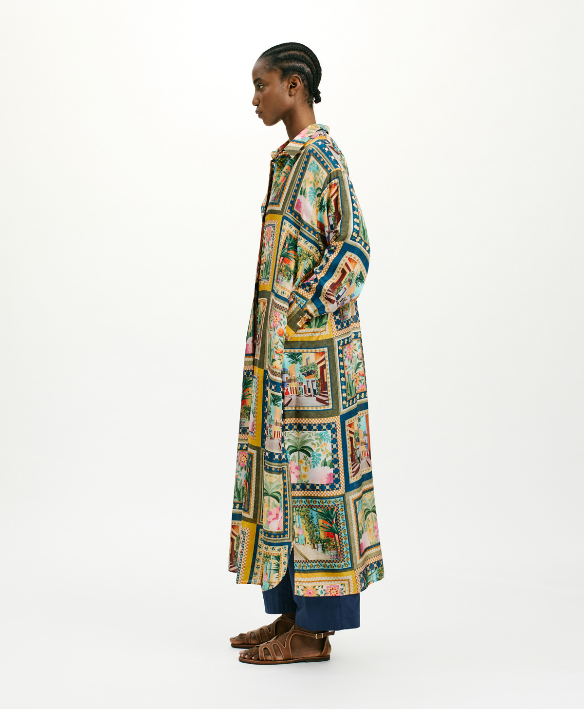 JAU DRESS IN PRINTED HABUTAI - MULTICOLOR GREEN - Momonì