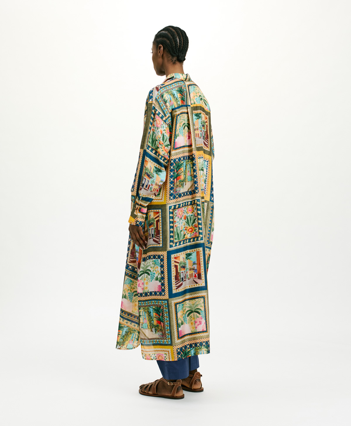 JAU DRESS IN PRINTED HABUTAI - MULTICOLOR GREEN - Momonì
