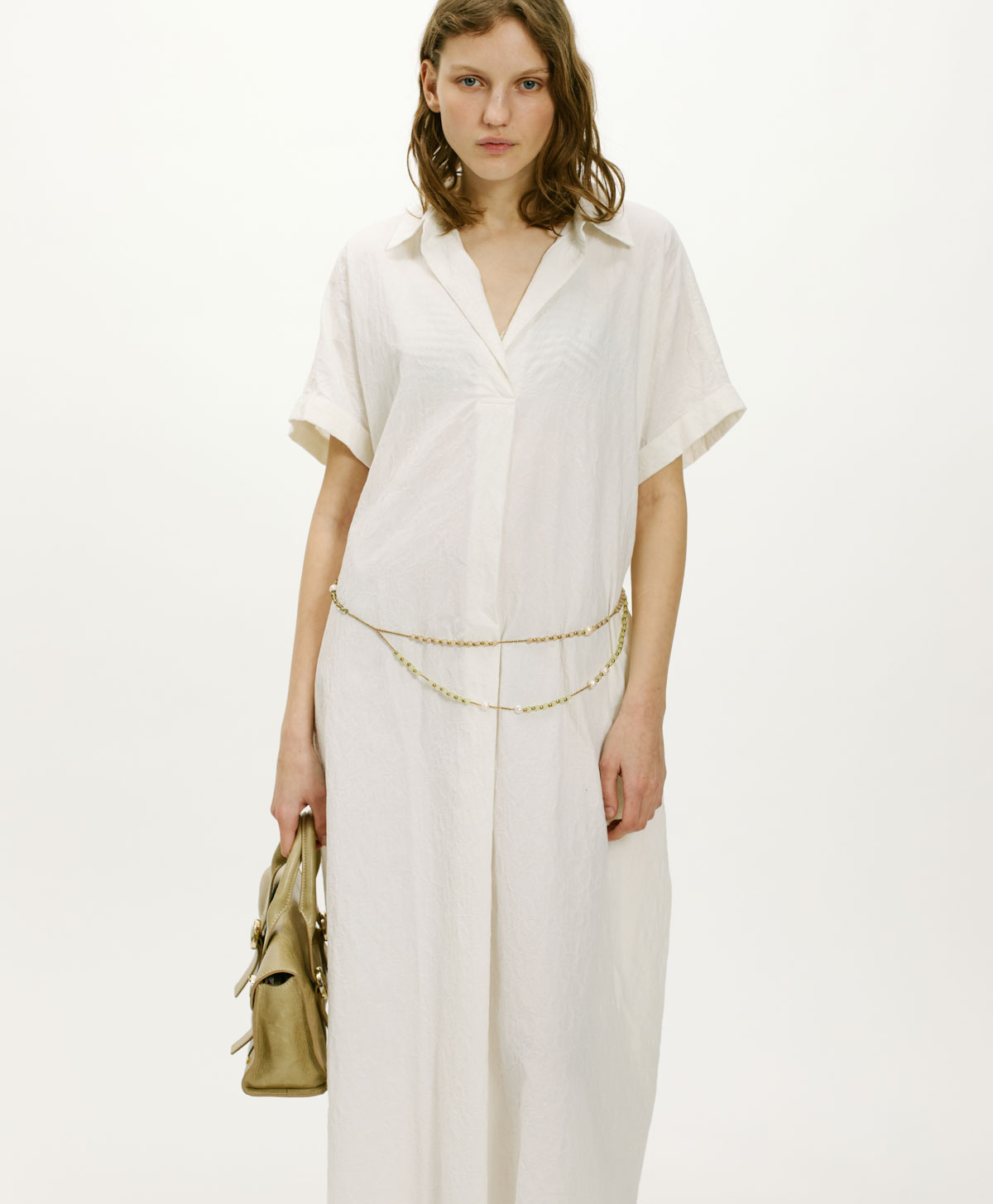 CALIGO DRESS IN TEXTURED POPLIN - WHITE - Momonì