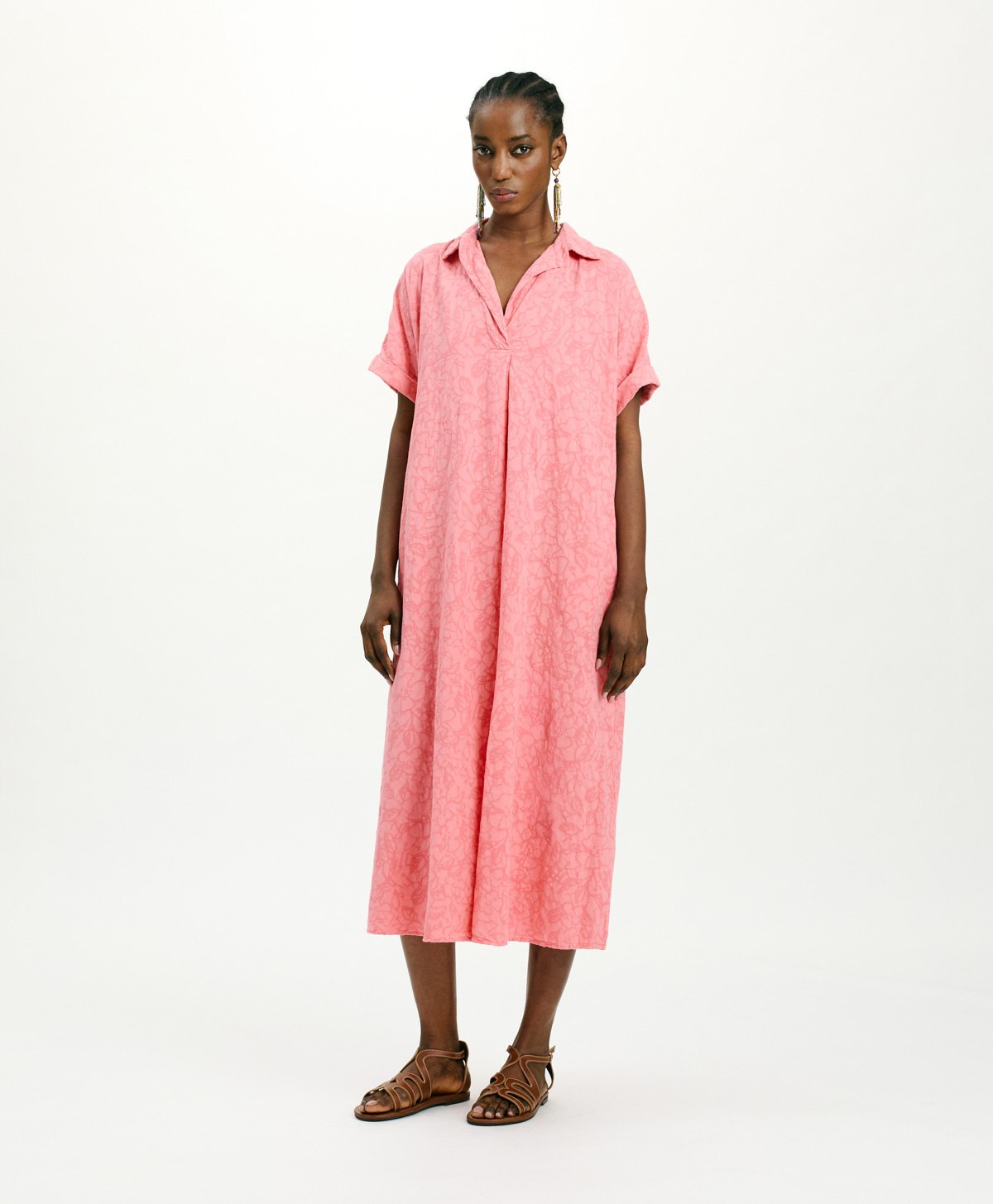 CALIGO DRESS IN TEXTURED POPLIN - CORAL - Clothing - Momonì