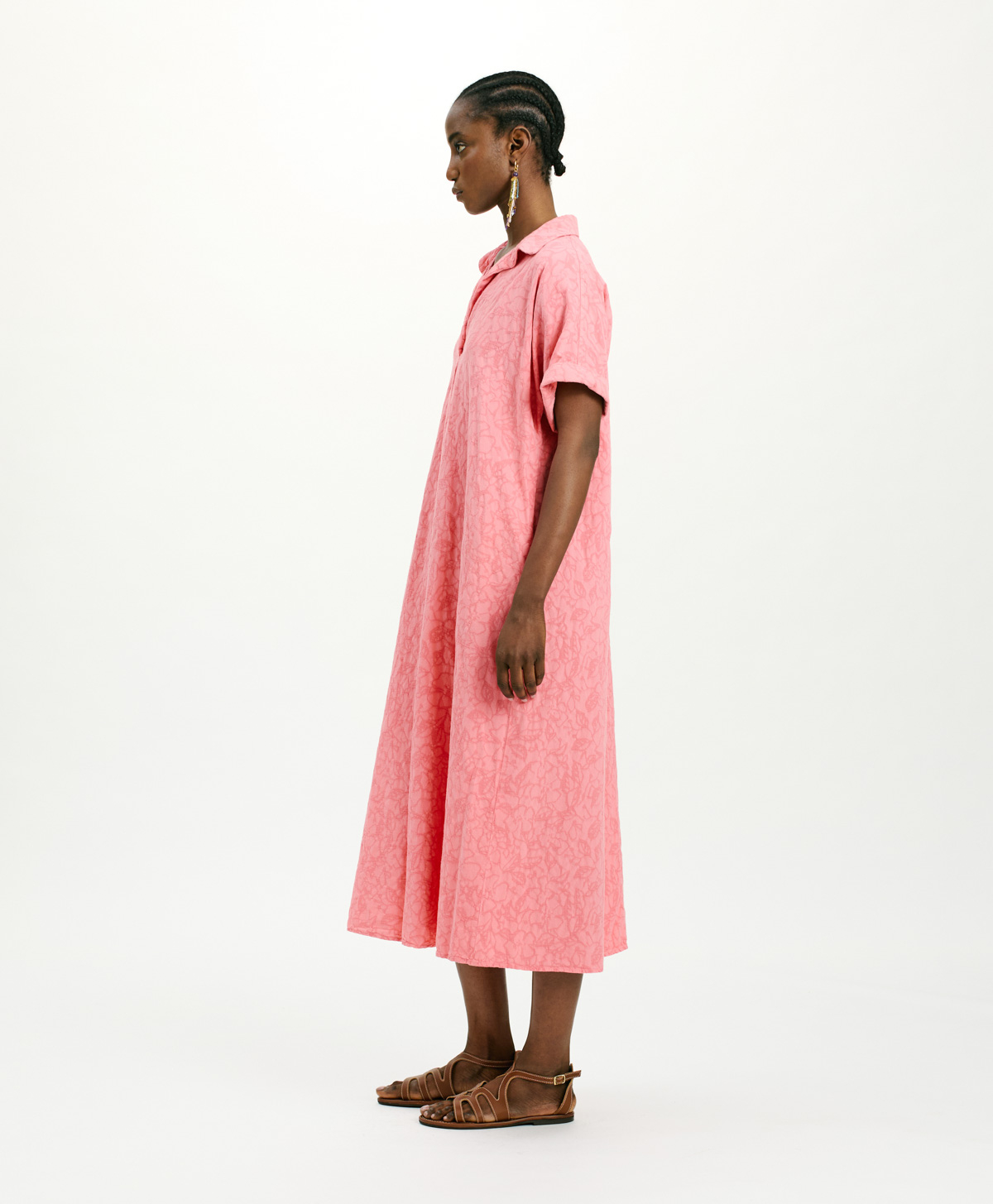 CALIGO DRESS IN TEXTURED POPLIN - CORAL - Momonì