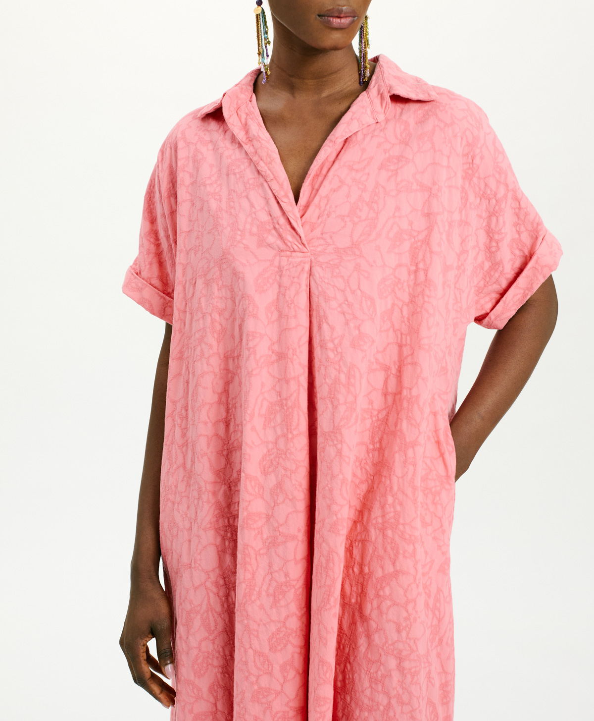 CALIGO DRESS IN TEXTURED POPLIN - CORAL - Momonì