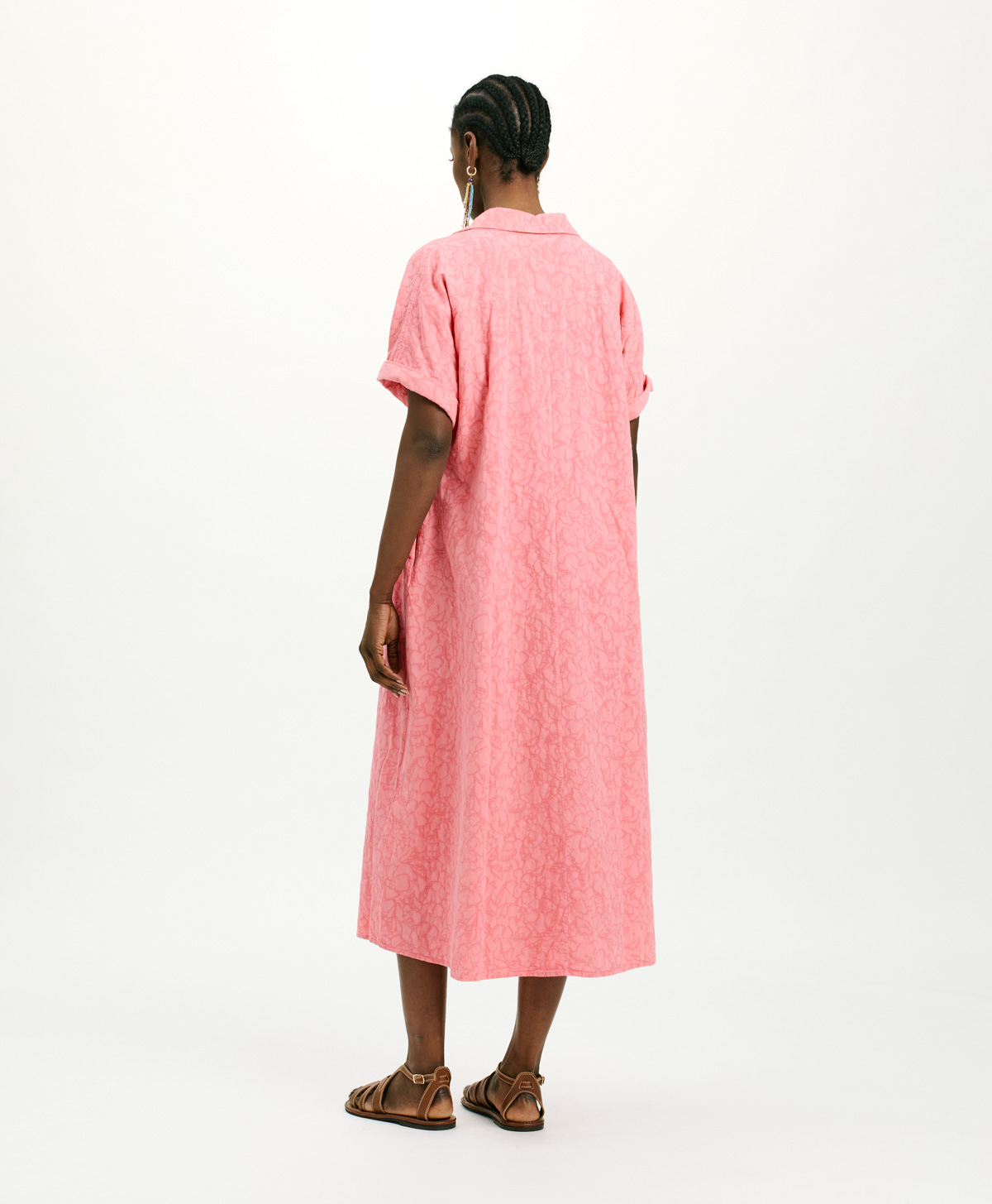 CALIGO DRESS IN TEXTURED POPLIN - CORAL - Momonì