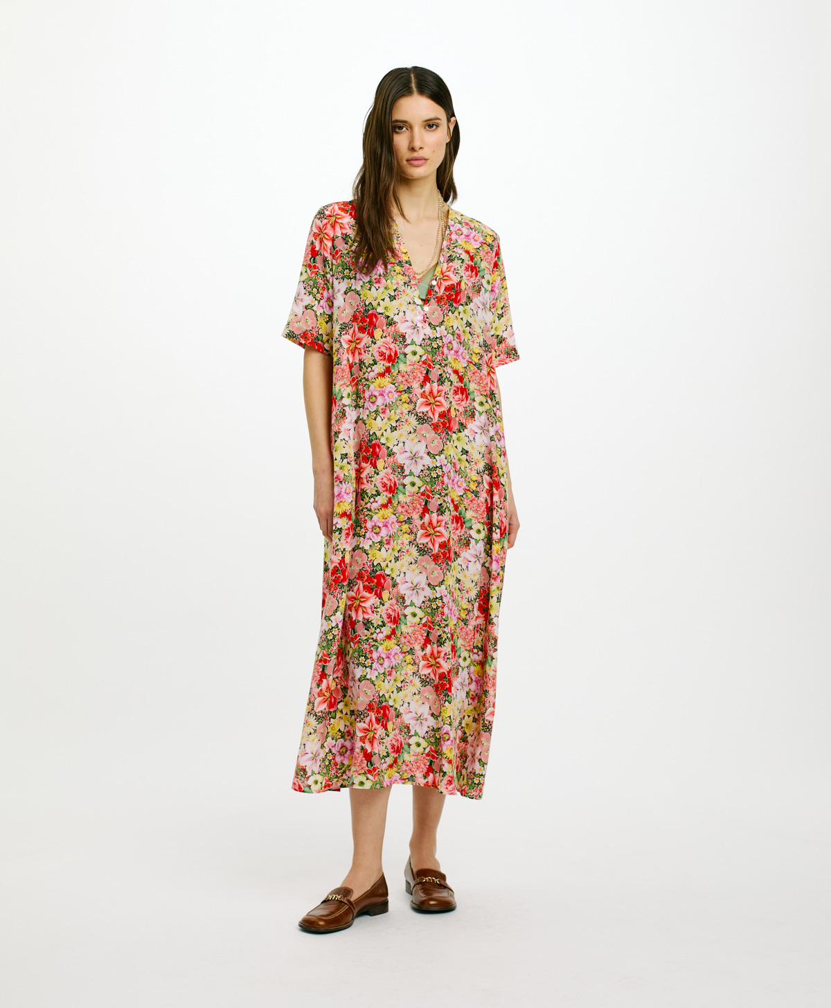 PENELOPE DRESS IN PRINTED CREPE DE CHINE - MULTICOLOR PINK - Clothing - Momonì