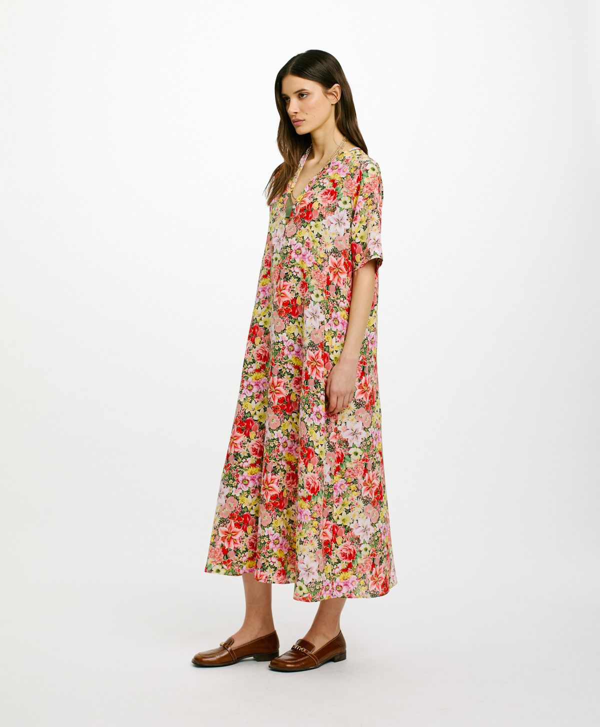 ROBE PENELOPE EN CRÊPE DE CHINE IMPRIMÉ - MULTICOLORE ROSÉ - Momonì