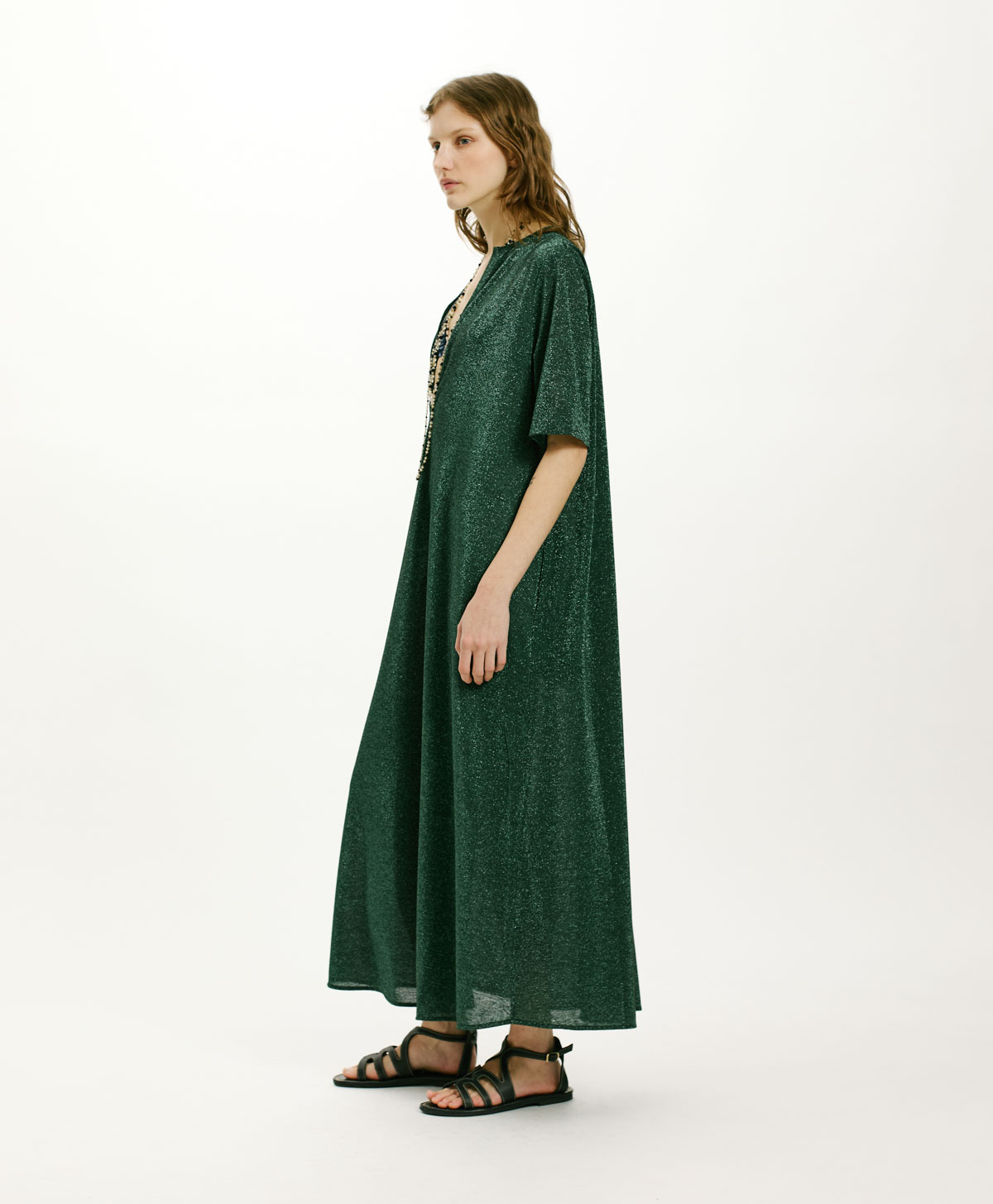 ROBE PENELOPE EN JERSEY LUREX UNI - VERT FONCÉ - Momonì