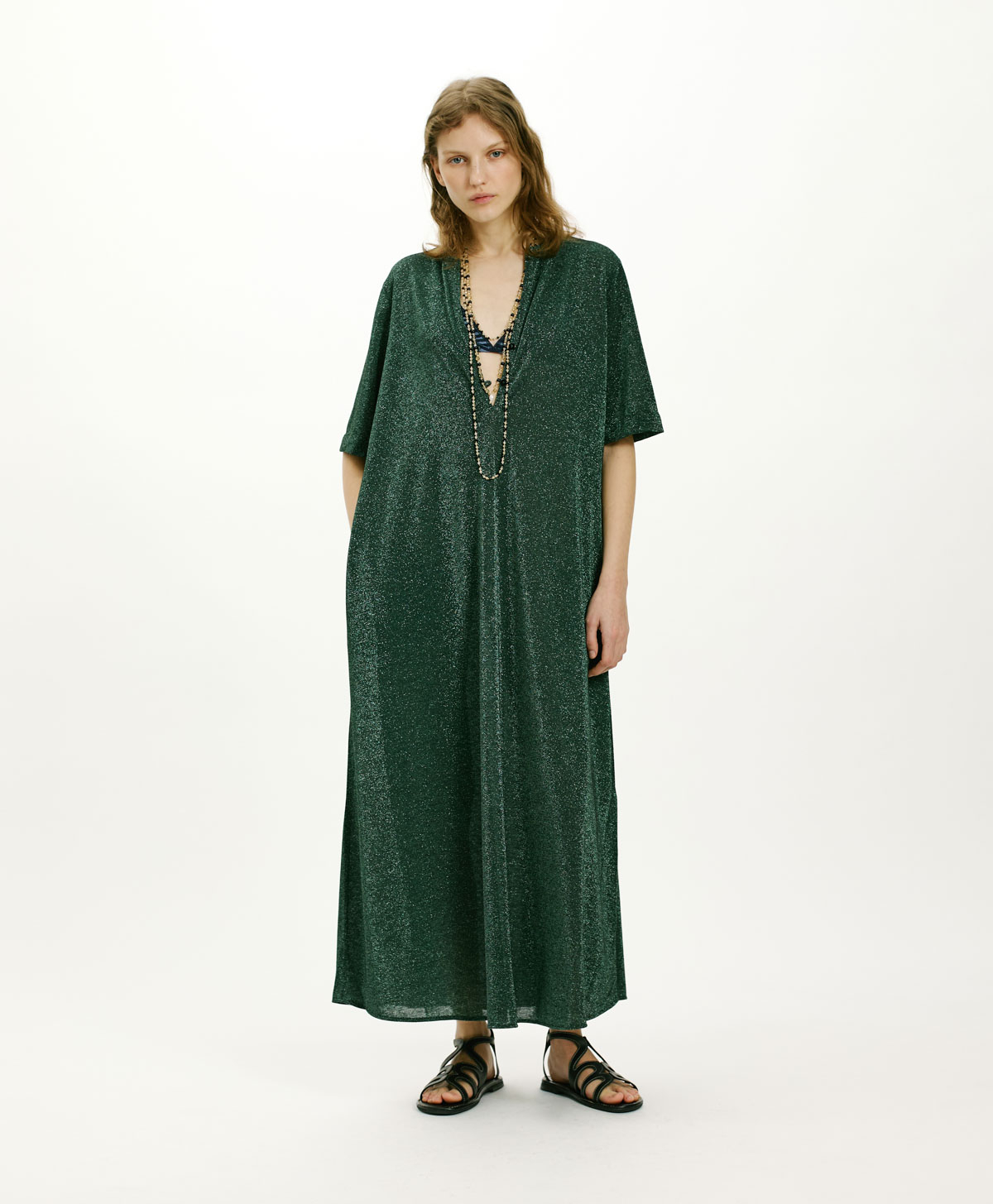 ROBE PENELOPE EN JERSEY LUREX UNI - VERT FONCÉ - Momonì