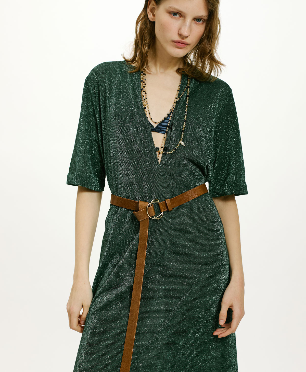 ROBE PENELOPE EN JERSEY LUREX UNI - VERT FONCÉ - Momonì