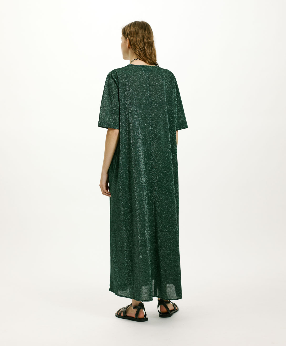 ROBE PENELOPE EN JERSEY LUREX UNI - VERT FONCÉ - Momonì