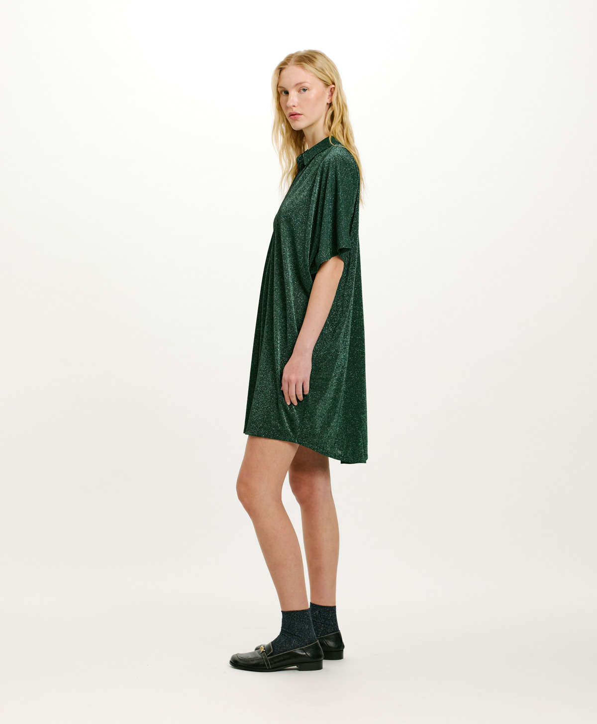 ROBE ASADO EN JERSEY LUREX UNI - VERT FONCÉ - Momonì