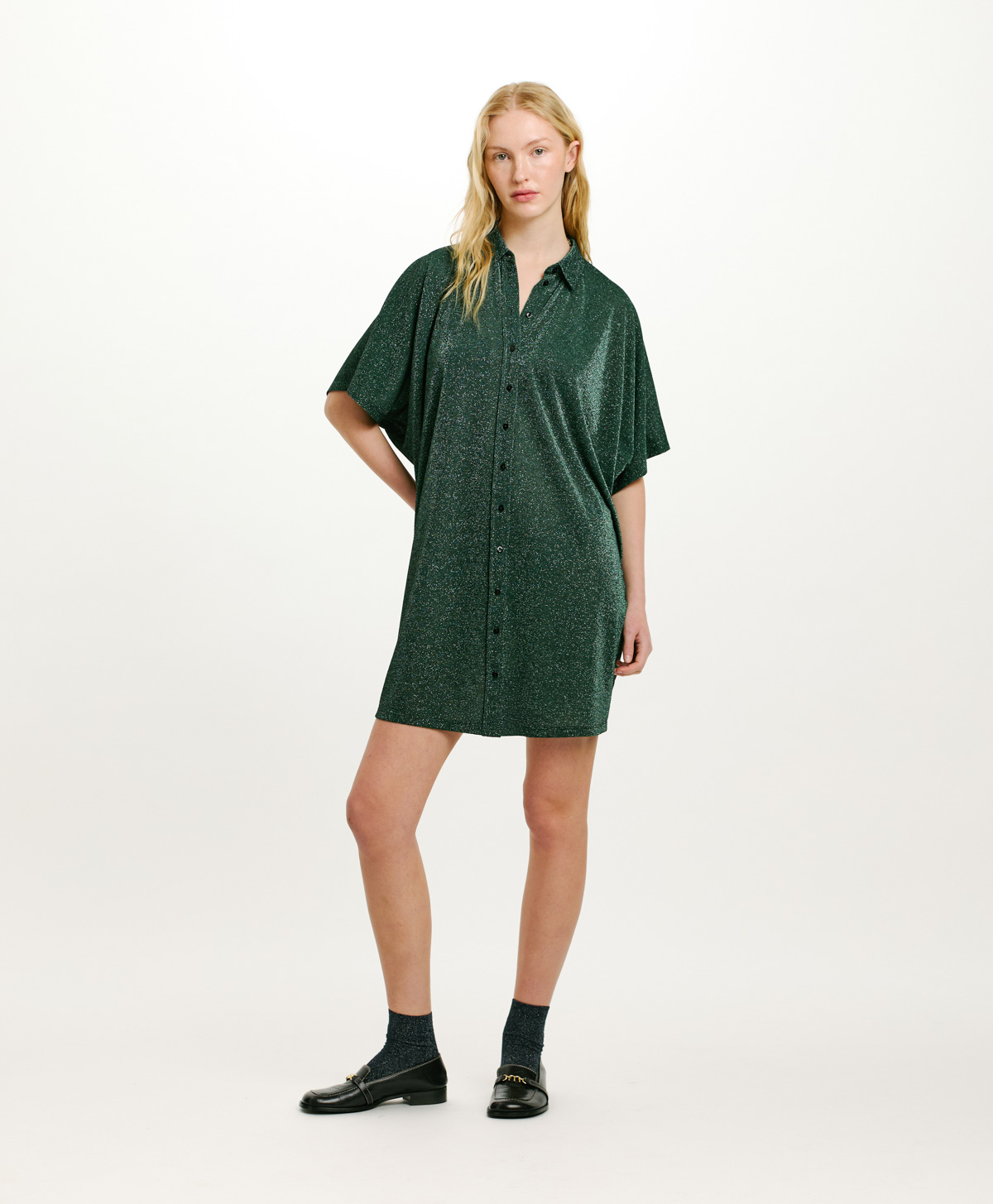 ROBE ASADO EN JERSEY LUREX UNI - VERT FONCÉ - Momonì