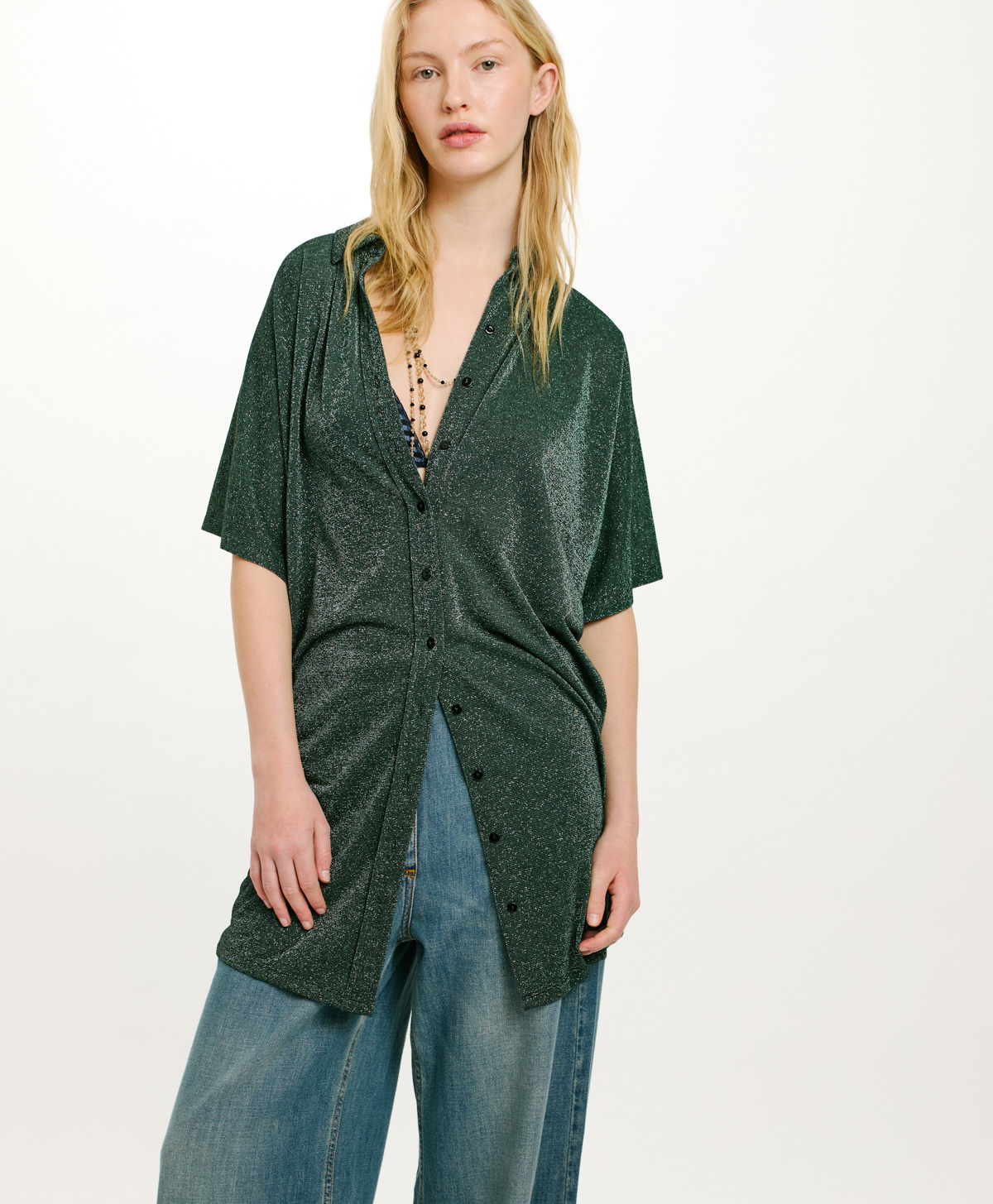 ROBE ASADO EN JERSEY LUREX UNI - VERT FONCÉ - Momonì