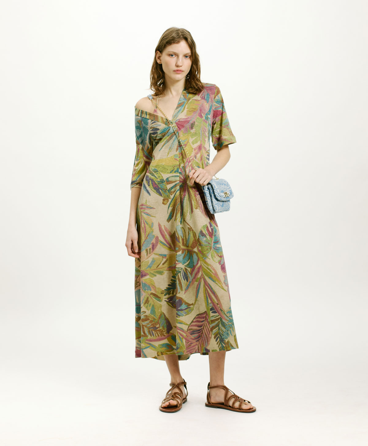 ALTAMURA DRESS IN PRINTED LUREX JERSEY - MULTICOLOR AQUAMARINE - Clothing - Momonì