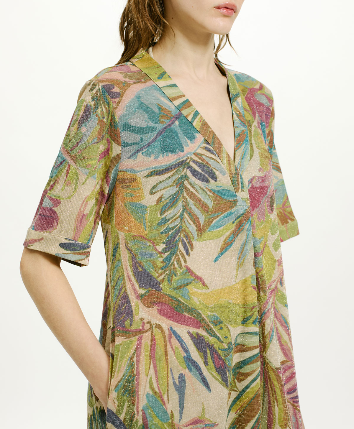VESTIDO ALTAMURA DE PUNTO LÚREX ESTAMPADO - MULTICOLOR AQUA MARINA - Momonì