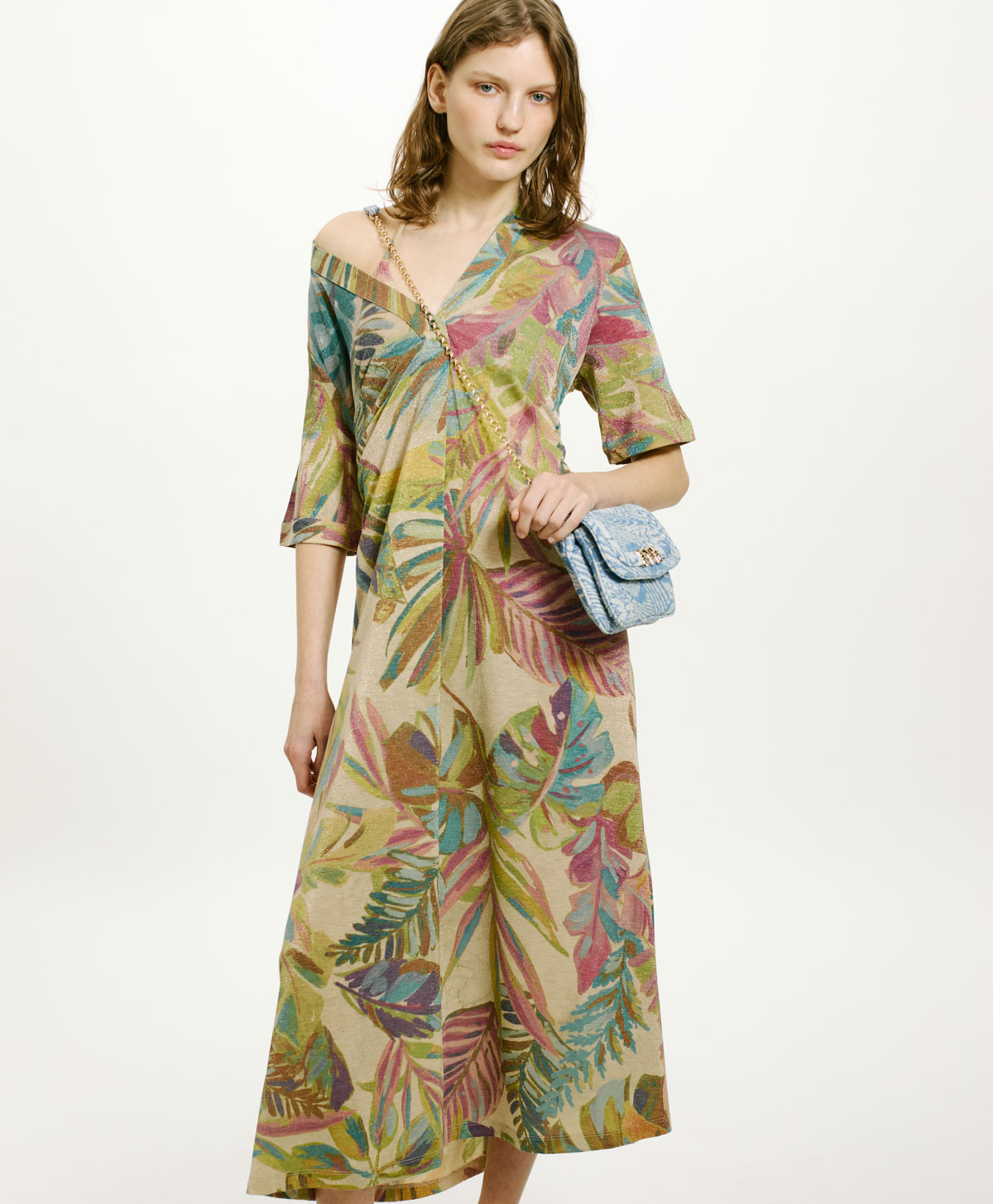 VESTIDO ALTAMURA DE PUNTO LÚREX ESTAMPADO - MULTICOLOR AQUA MARINA - Momonì
