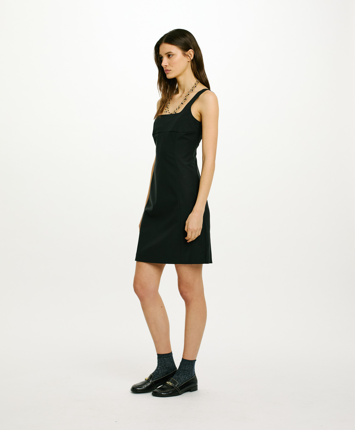 ROMA DRESS IN STRETCH POLY VISCOSE - BLACK - Momonì