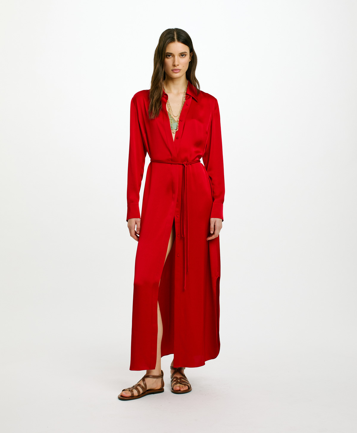 BERGEN DRESS IN DOUBLE SATIN - CRIMSON - Clothing - Momonì
