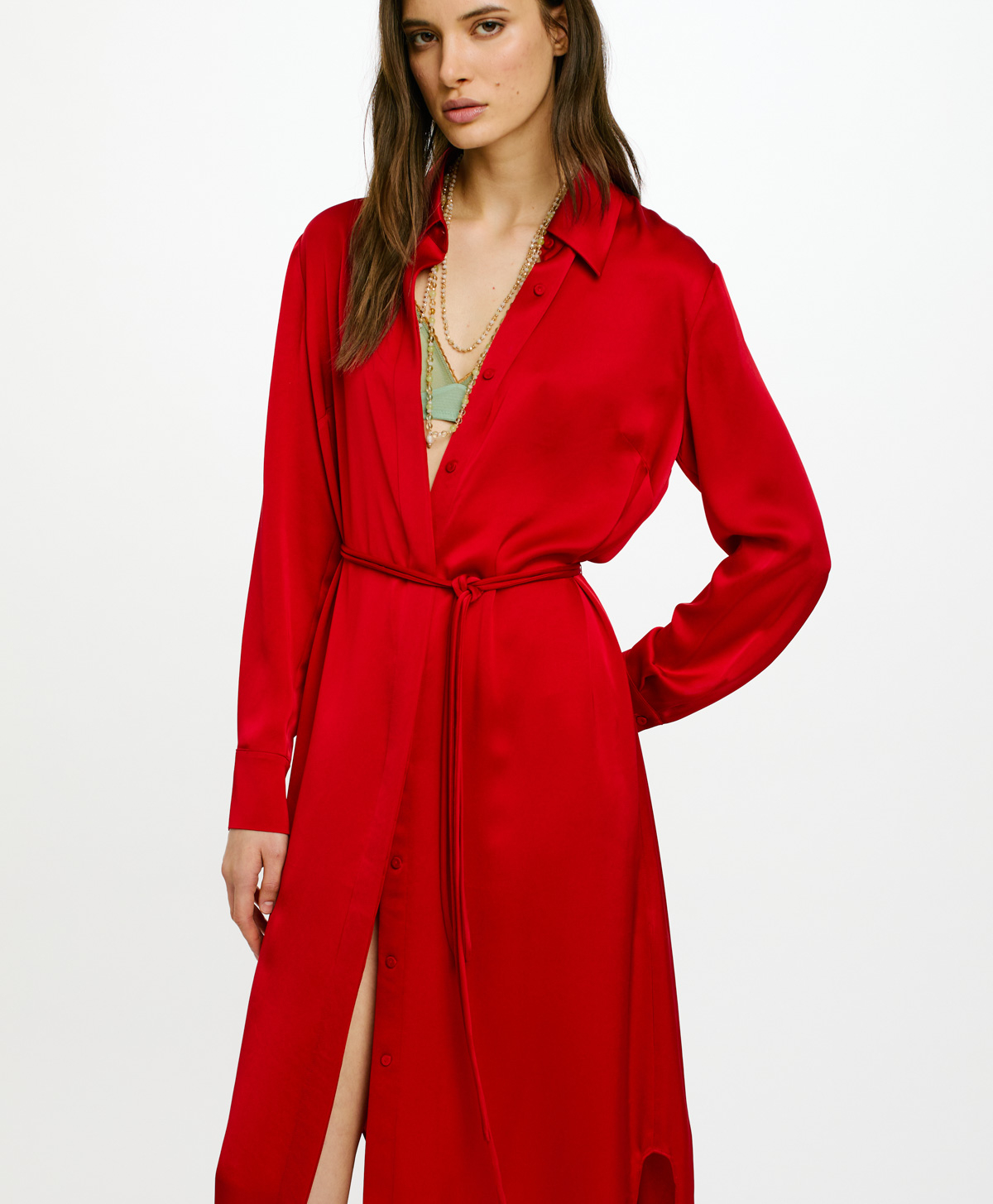 BERGEN DRESS IN DOUBLE SATIN - CRIMSON - Momonì