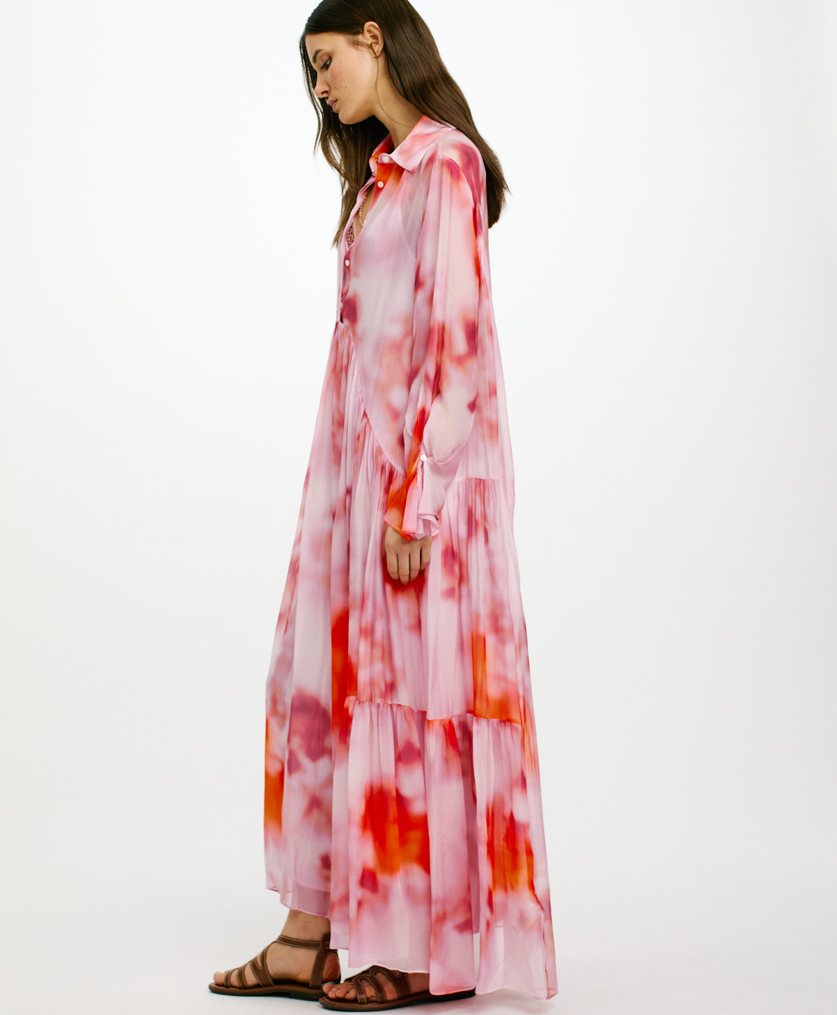 MIAMI DRESS IN PRINTED SILK VISCOSE CHIFFON - ORANGE/BRICK RED - Momonì