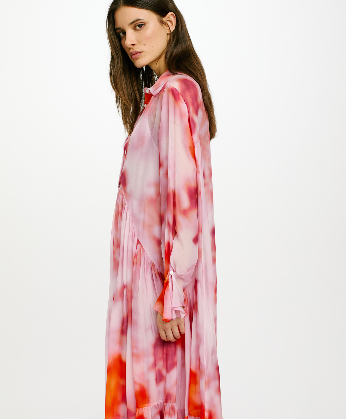 MIAMI DRESS IN PRINTED SILK VISCOSE CHIFFON - ORANGE/BRICK RED - Momonì