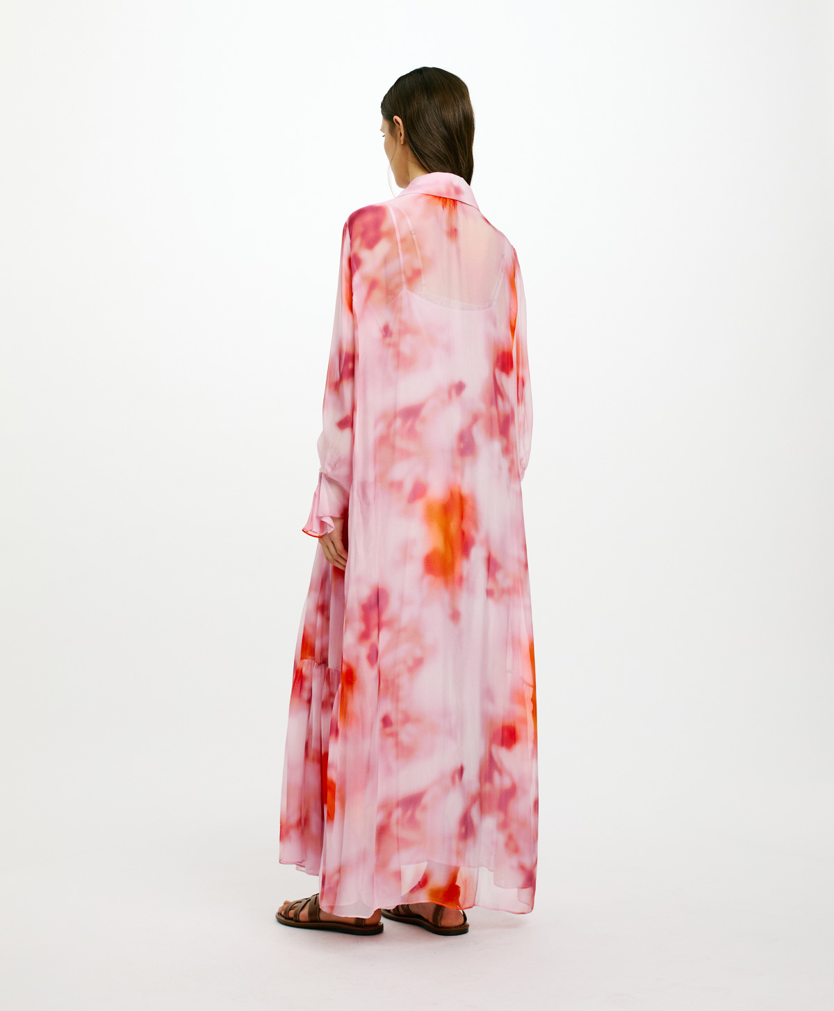 MIAMI DRESS IN PRINTED SILK VISCOSE CHIFFON - ORANGE/BRICK RED - Momonì
