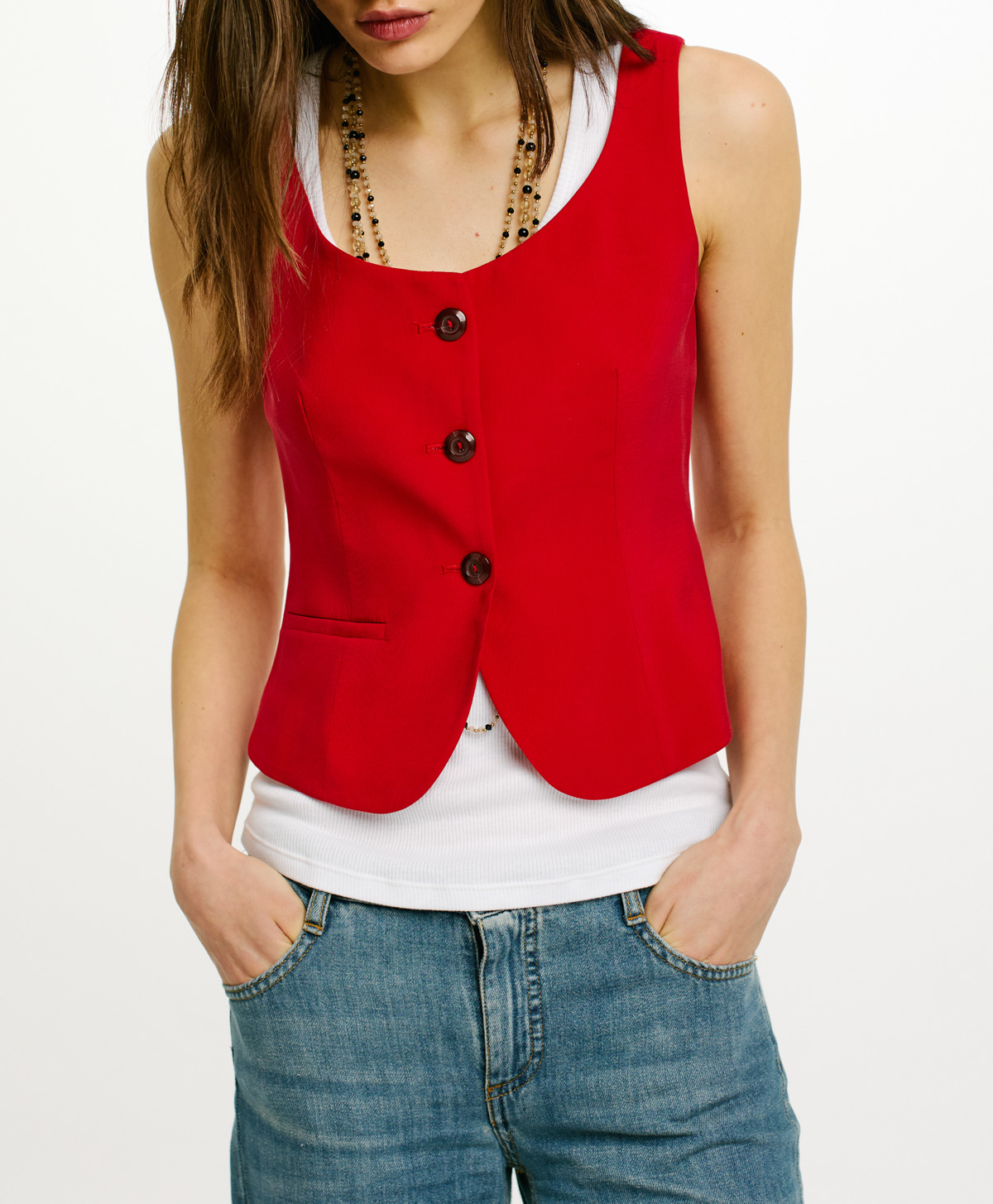 TRICOT BILBAO EN VISCOSE PÊCHE FLUIDE - ROUGE - Momonì
