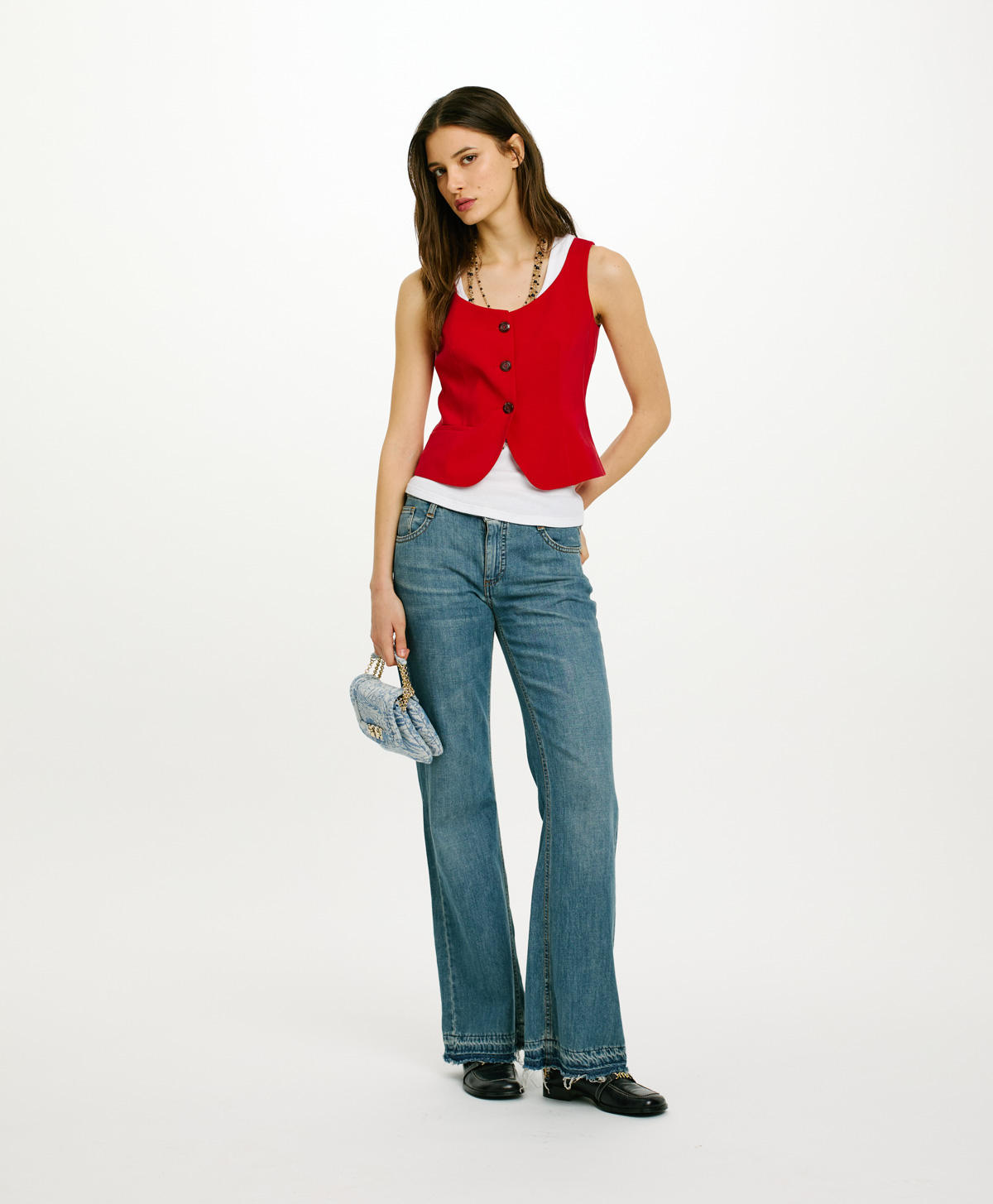 TRICOT BILBAO EN VISCOSE PÊCHE FLUIDE - ROUGE - Momonì