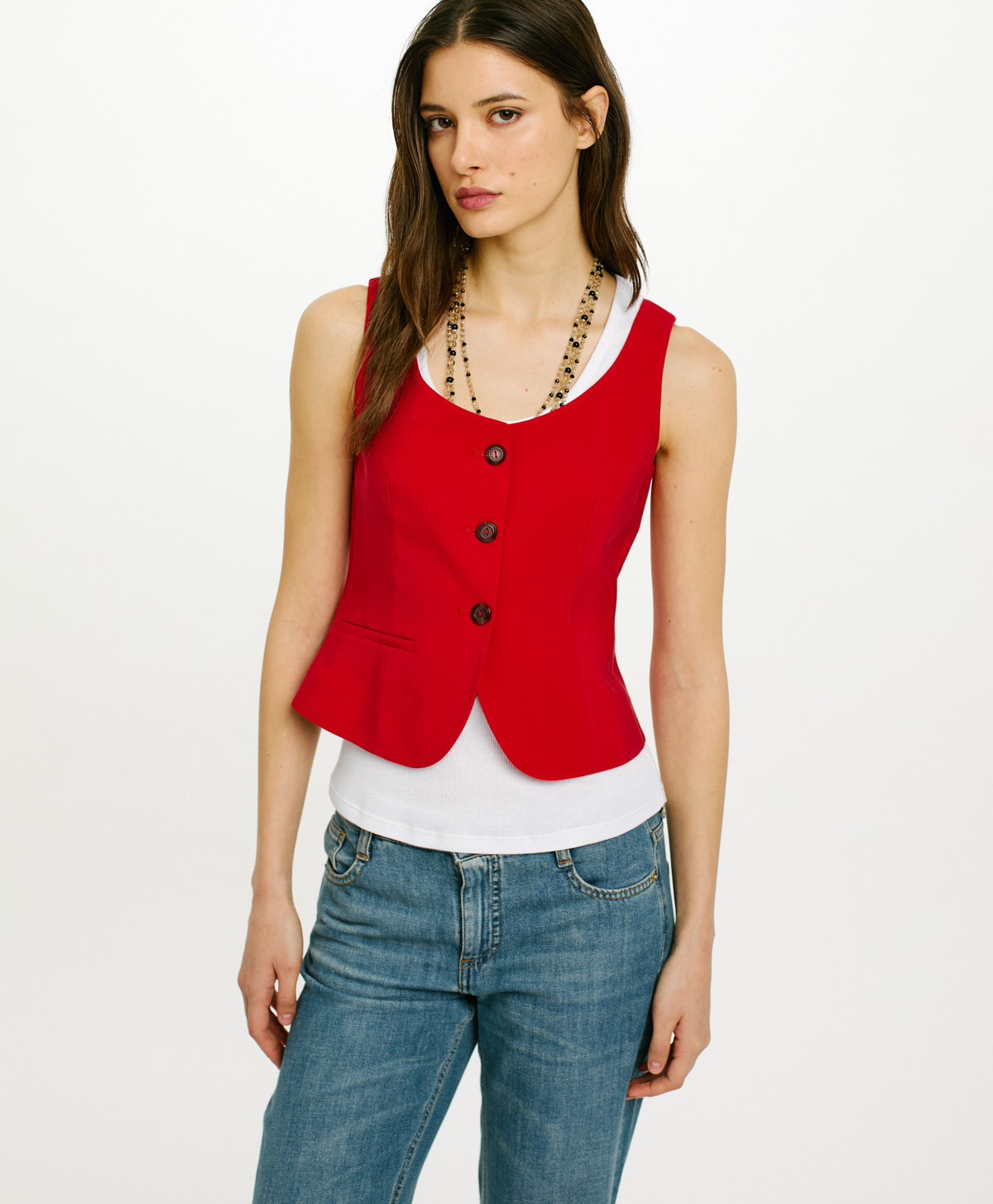 TRICOT BILBAO EN VISCOSE PÊCHE FLUIDE - ROUGE - Momonì