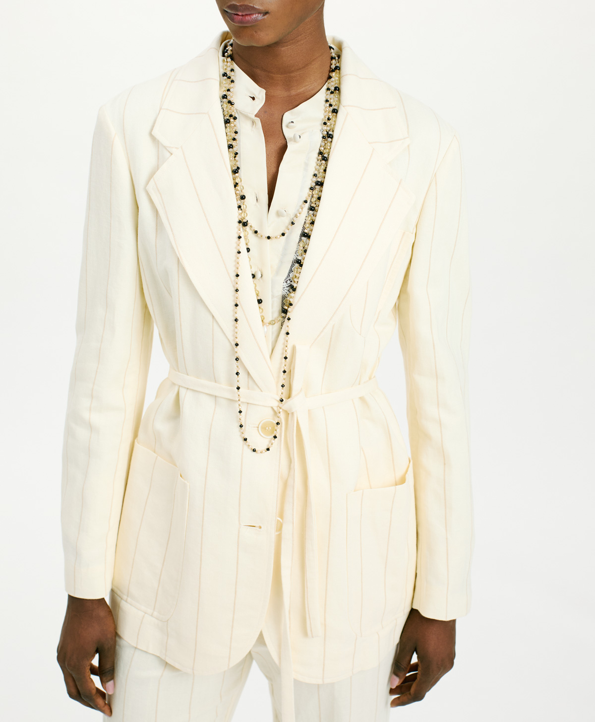 OPUNTIA JACKET IN STRIPED FAKE DENIM - CREAM - Momonì