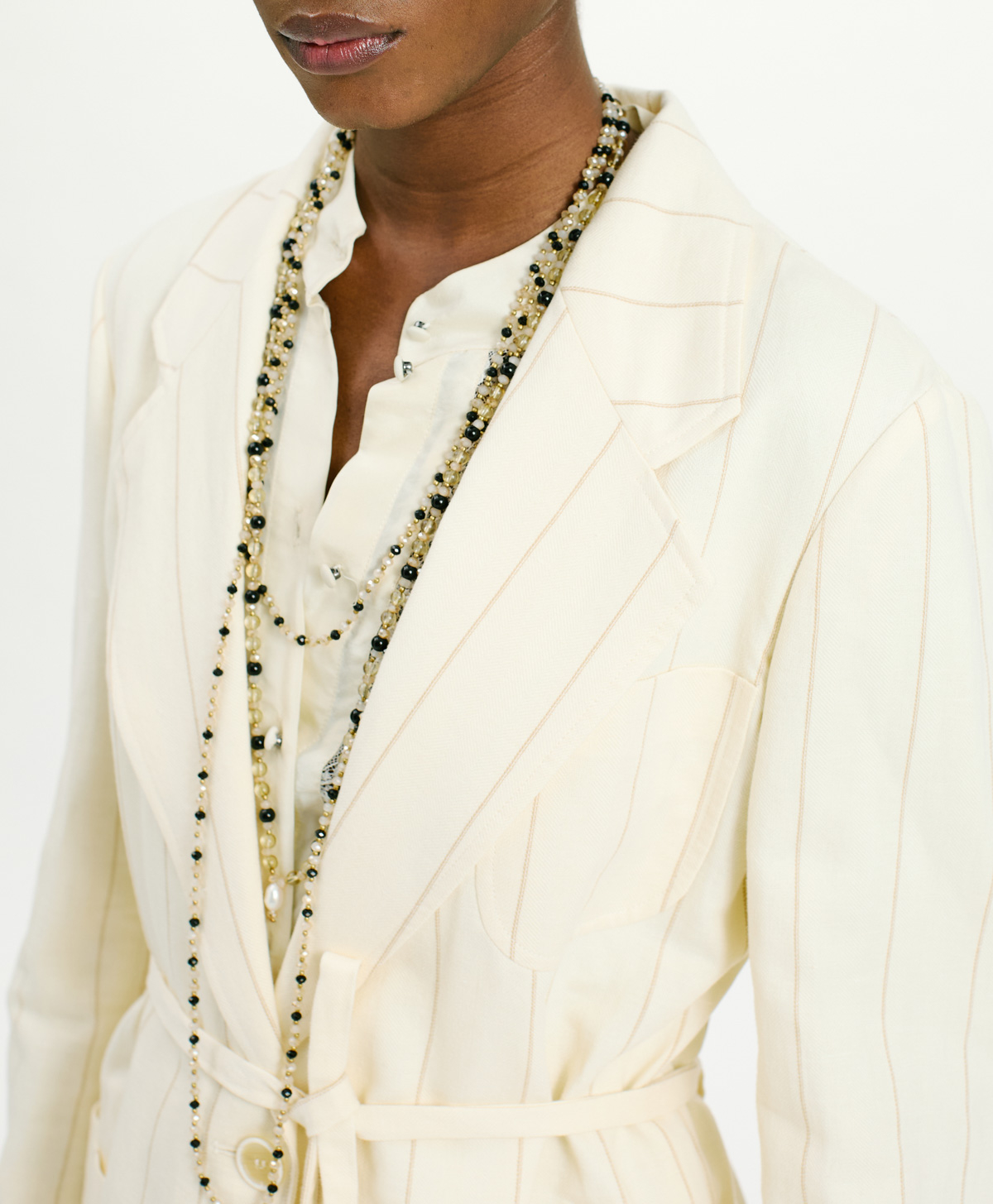 OPUNTIA JACKET IN STRIPED FAKE DENIM - CREAM - Momonì