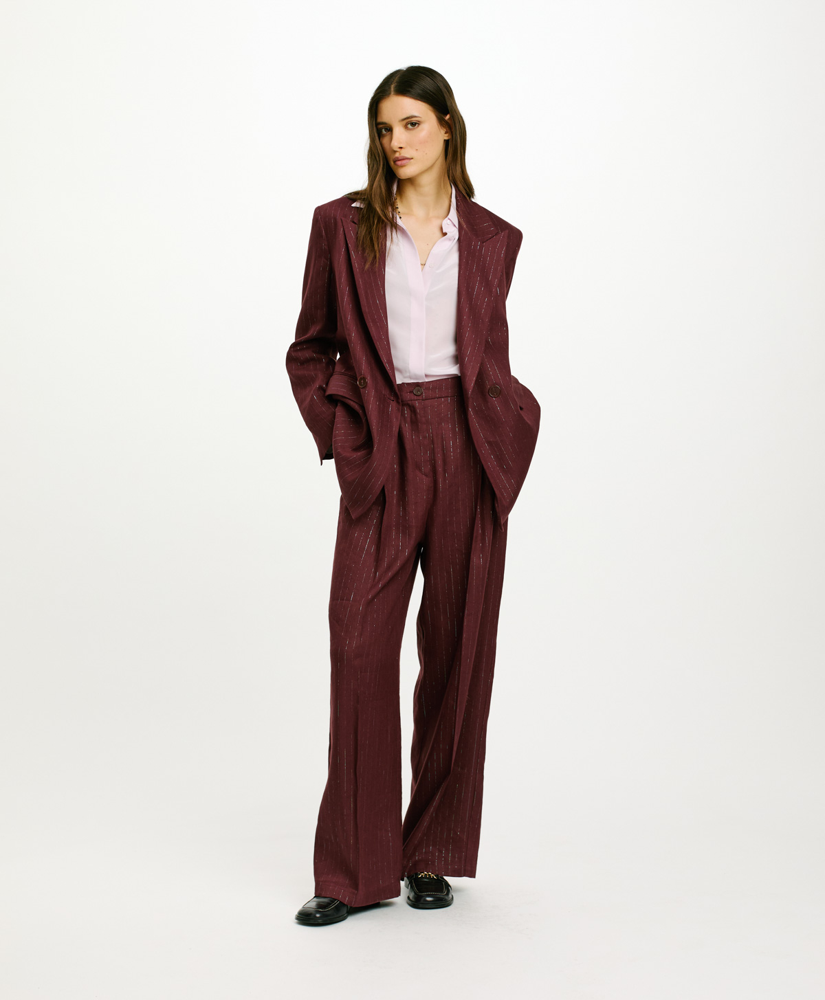 AMBURGO JACKET IN PINSTRIPE LUREX LINEN - PLUM - Clothing - Momonì