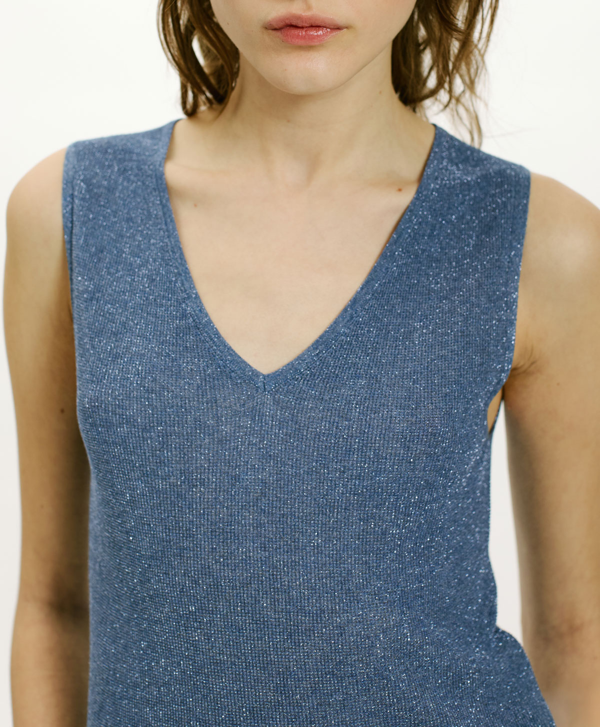 IXORA TOP IN VISCOSE AND LUREX - SKY BLUE - Momonì