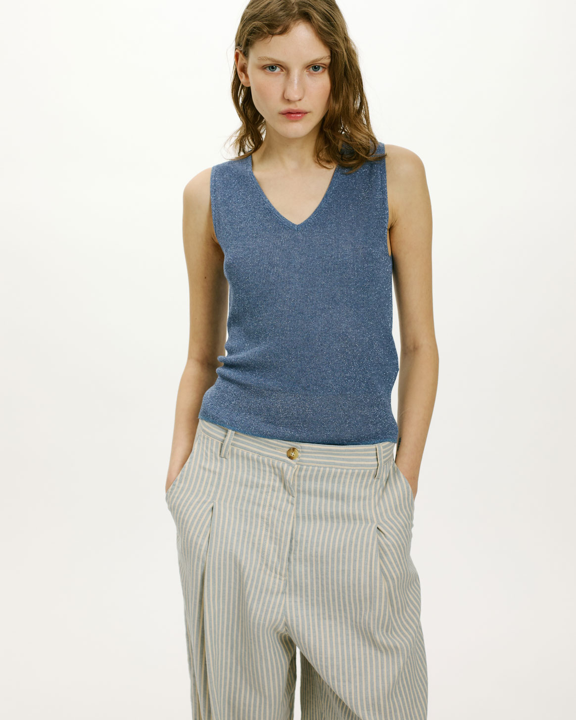IXORA TOP IN VISCOSE AND LUREX - SKY BLUE - Momonì