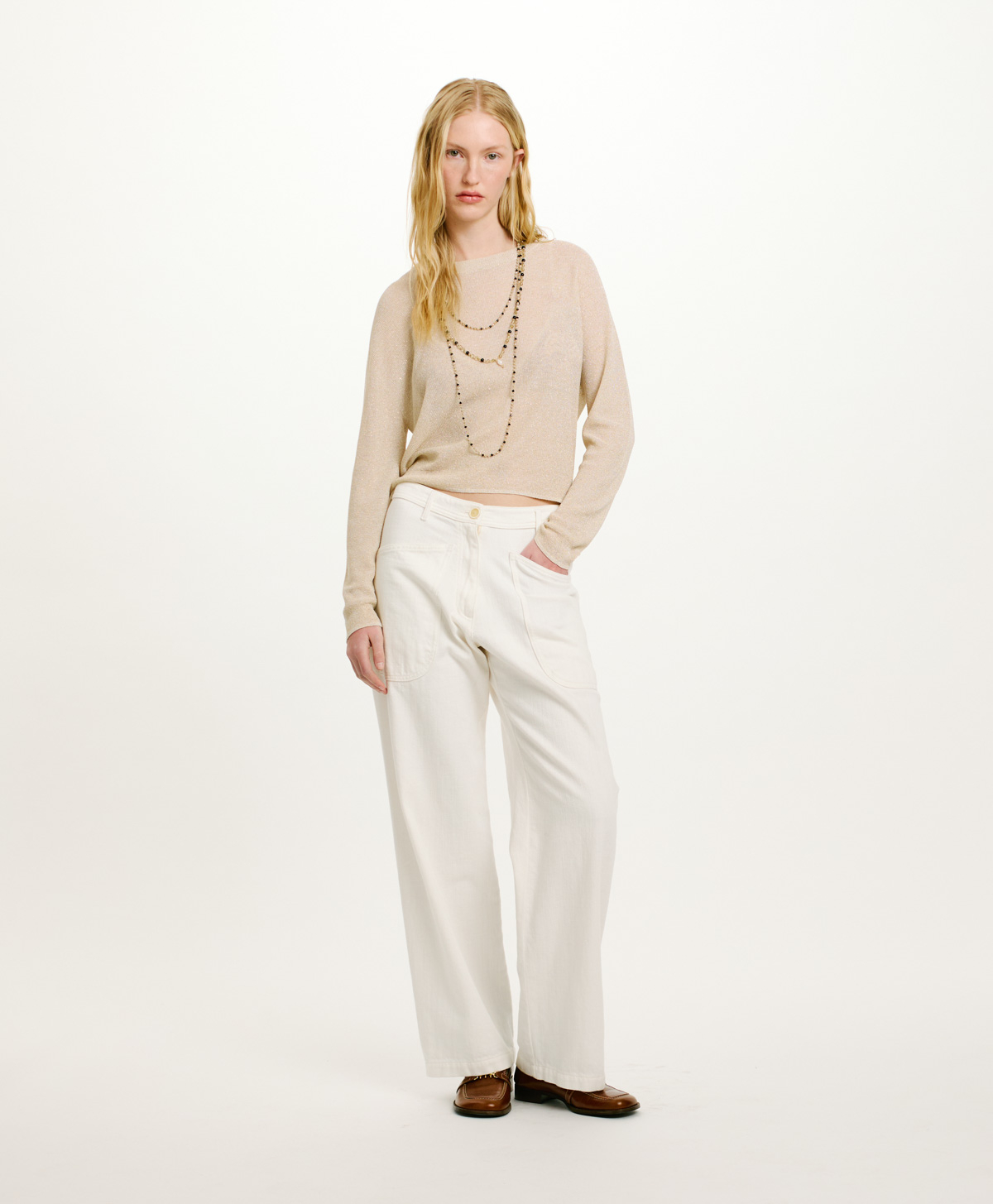 CILANTRO SWEATER IN VISCOSE AND LUREX - WHITE PLATINUM - Clothing - Momonì