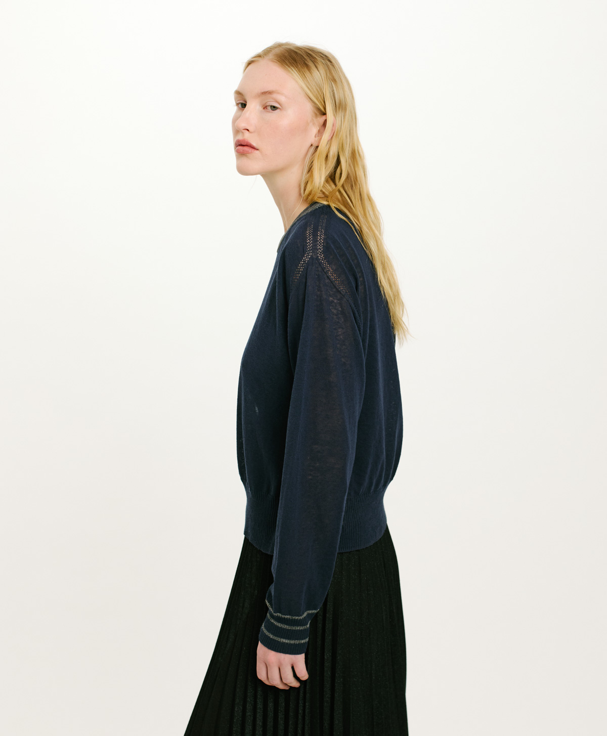 ICHEVICHE SWEATER IN COTTON AND LINEN - BLUE - Momonì