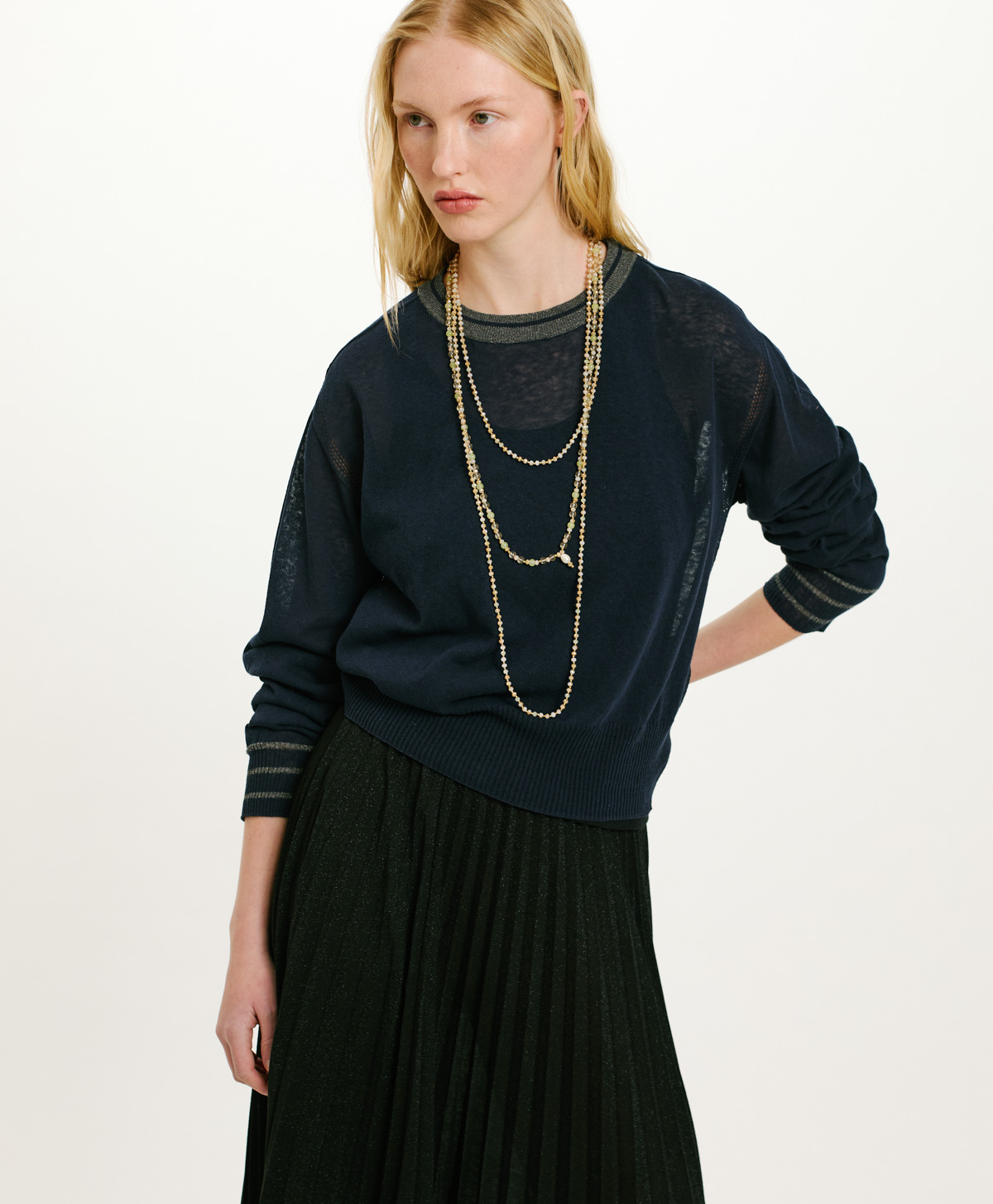 ICHEVICHE SWEATER IN COTTON AND LINEN - BLUE - Momonì