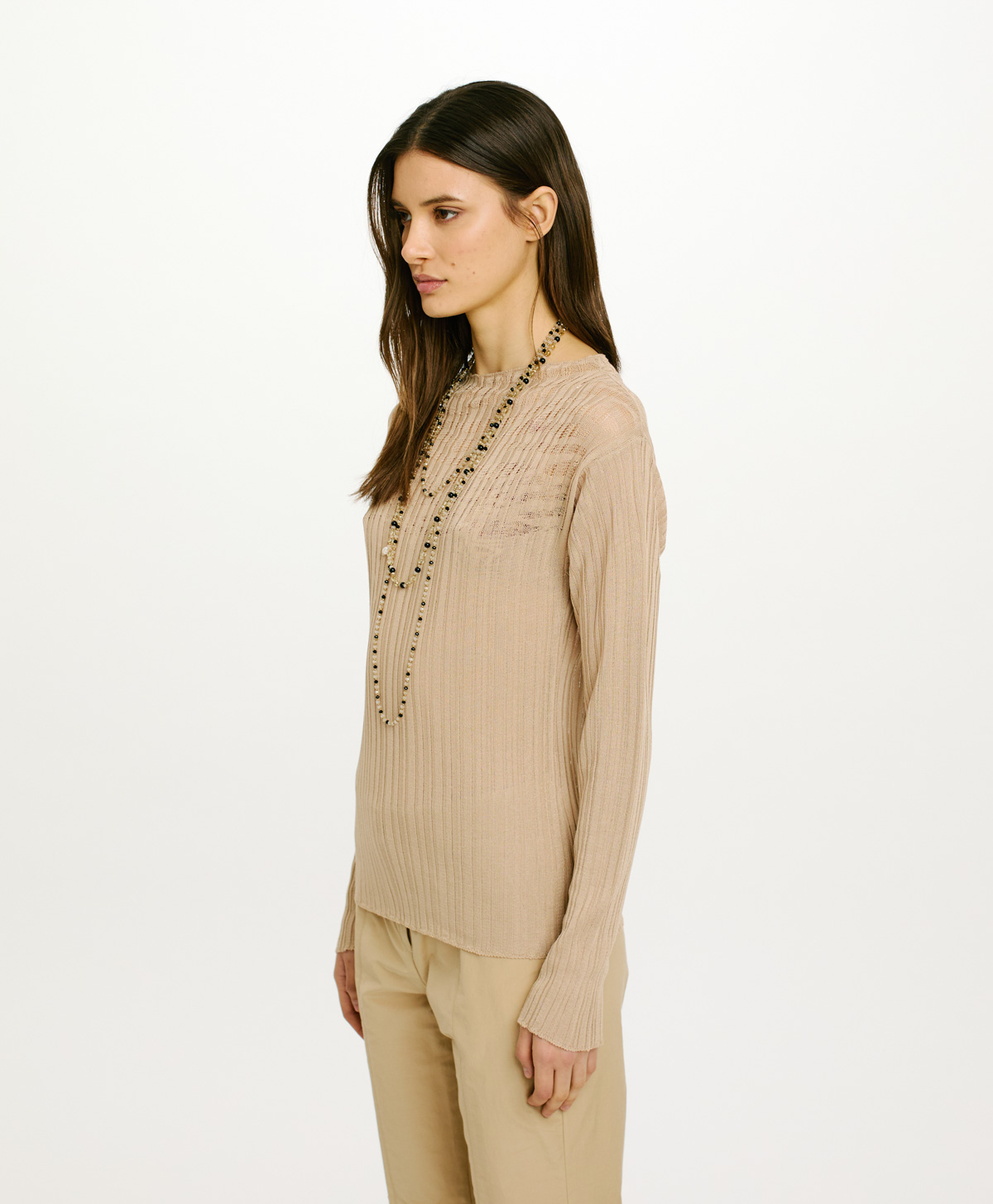 MAGLIA VIGO A COSTINE - NATURALE - Momonì