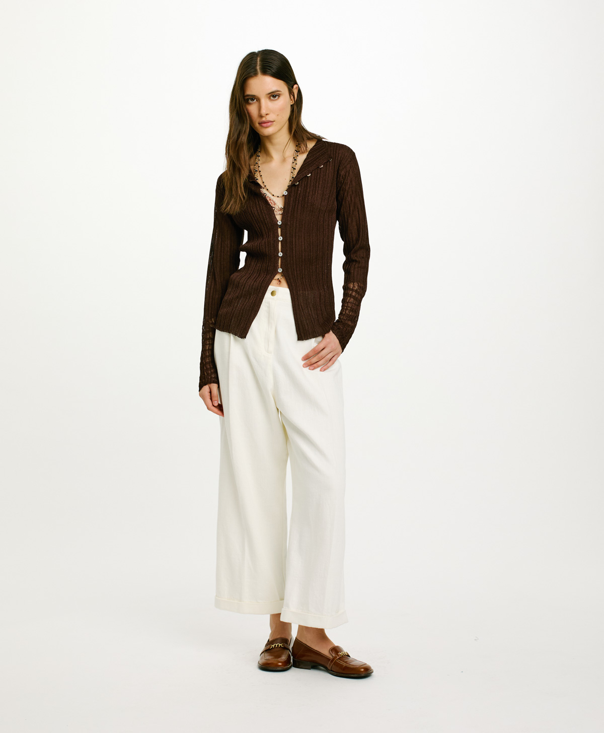 GIRONA CARDIGAN IN DEGRADE RIB KNIT - BROWN - Clothing - Momonì