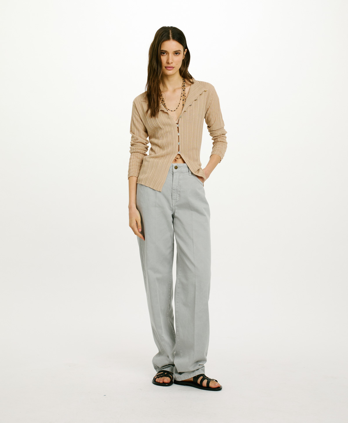 CARDIGAN GIRONA EN TRICOT À CÔTES DÉGRADÉ - NATUREL - Clothing - Momonì