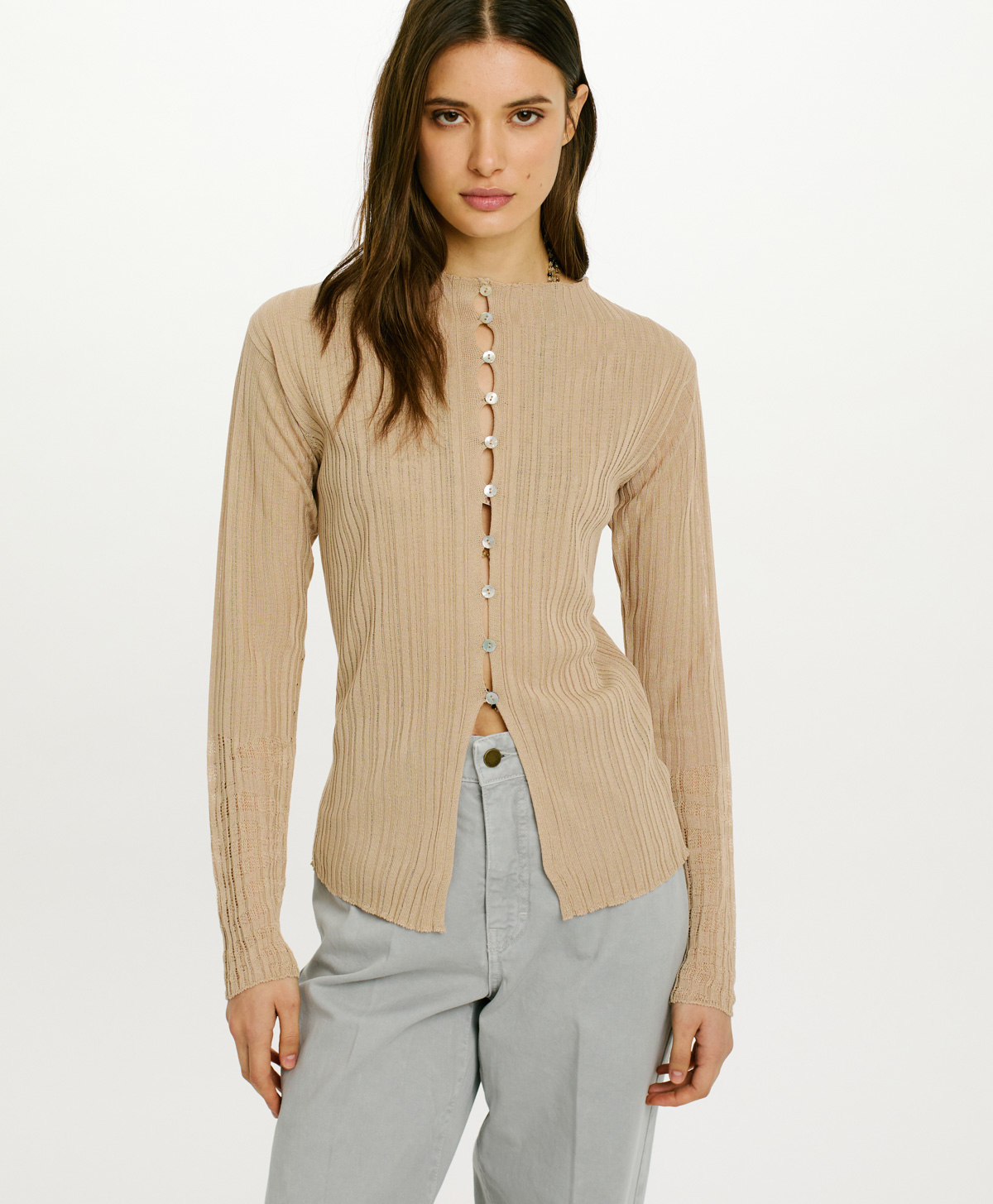 CARDIGAN GIRONA A COSTINE - NATURALE - Momonì