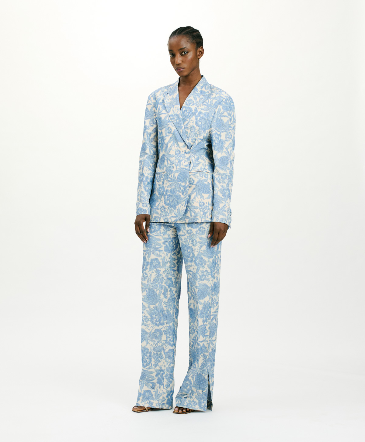 SANTIAGO PANTS IN JAQUARD TROPICAL - BUTTER/BLUE NAVY - Clothing - Momonì